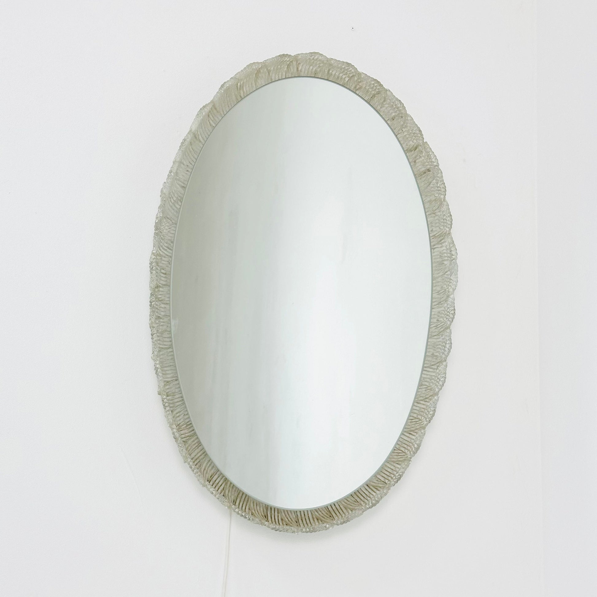 Mid century oval illuminated acrylic glass frame mirror by Hillebrand 1970s