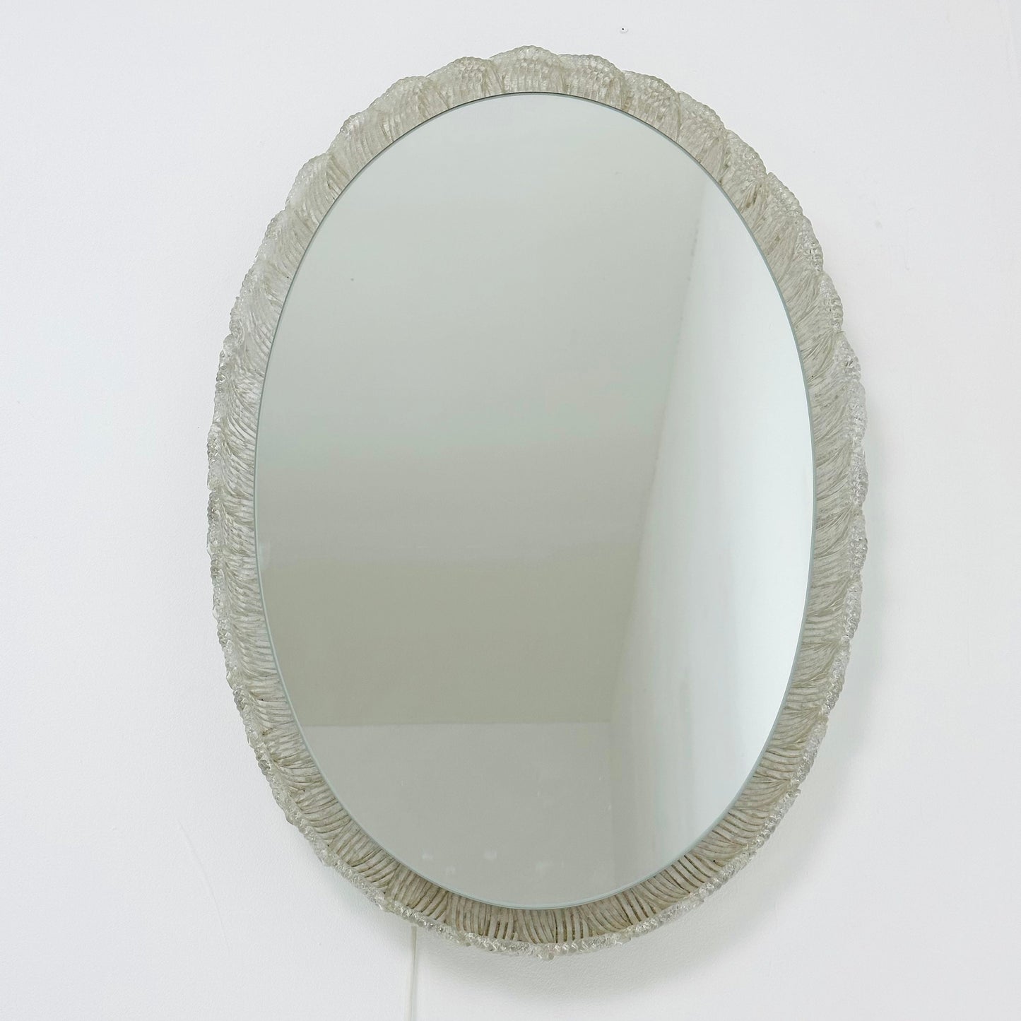 Mid century oval illuminated acrylic glass frame mirror by Hillebrand 1970s