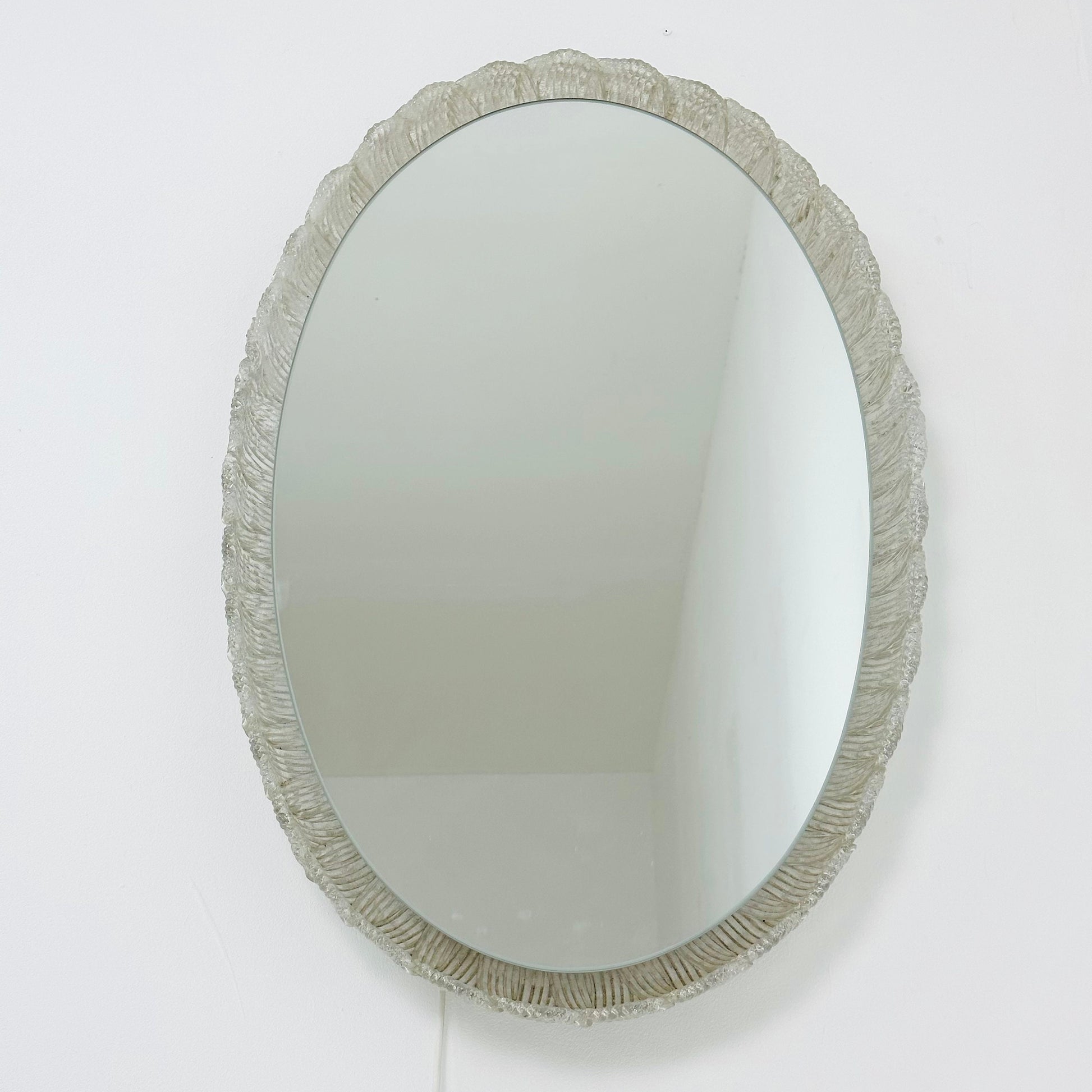 Mid century oval illuminated acrylic glass frame mirror by Hillebrand 1970s