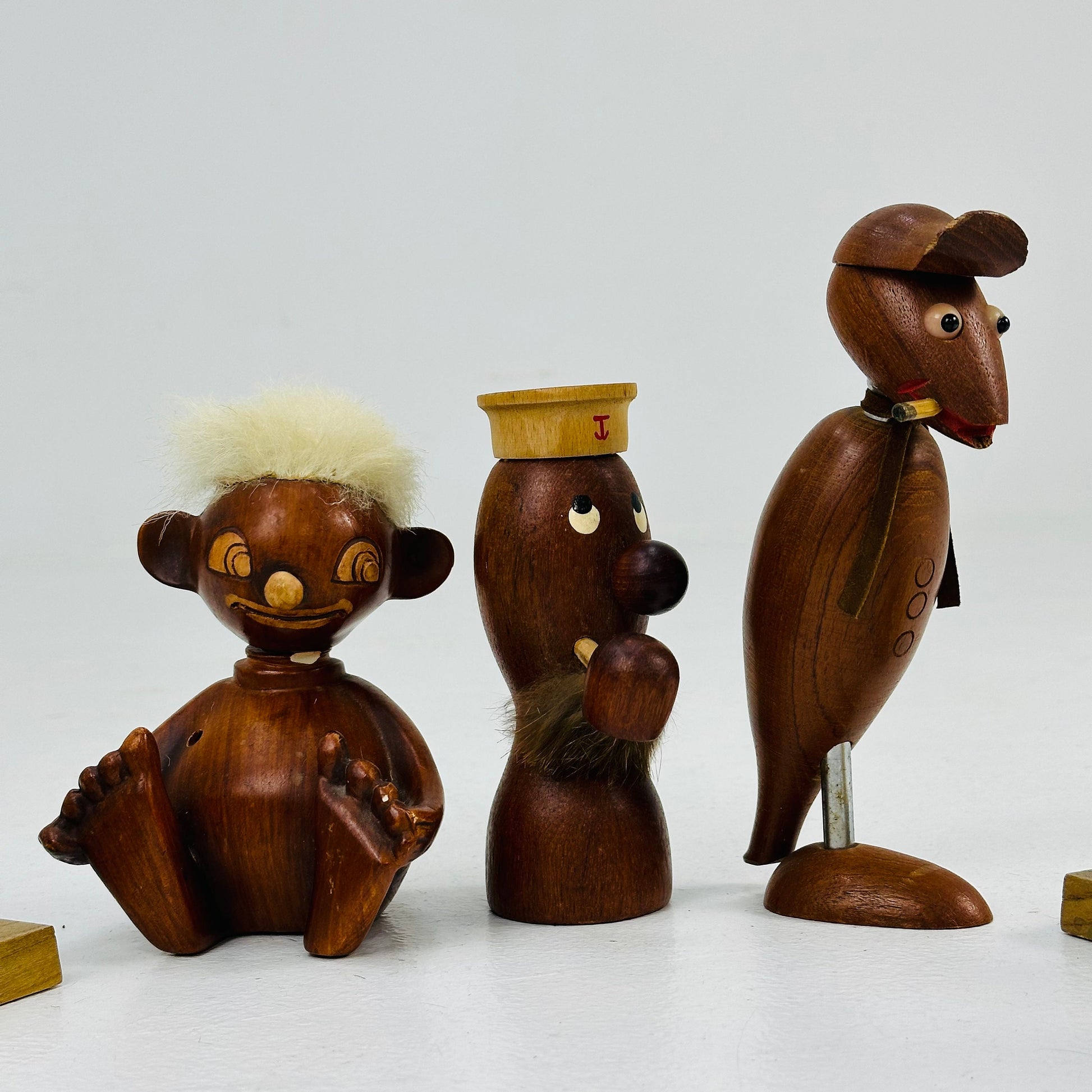 Set of Mid century teak figurines /bottle opener and corkscrew /candle or pen holder /envelope holder 1960s ,Hans Bolling