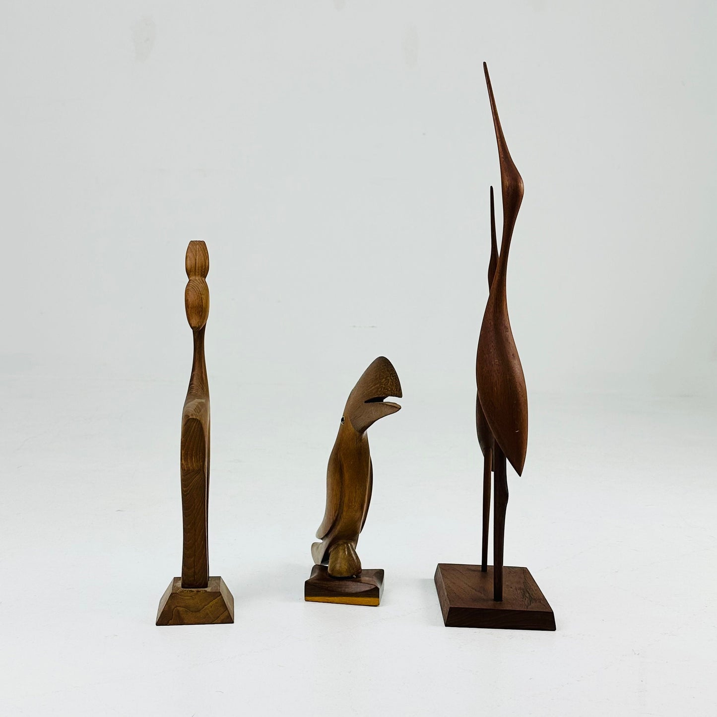 Mid century teak Figurines Wooden toucan with glass eyes, 1930s\ deer Bambi\ Birds