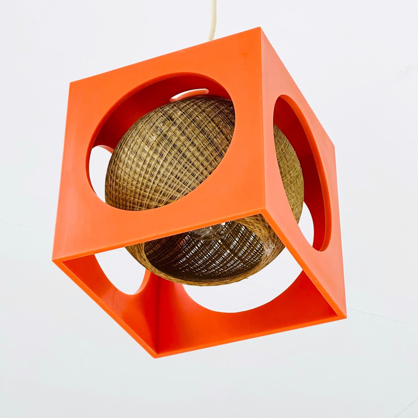Space Age orange Cube Pendant Lamp by Richard Essig, Type 4022