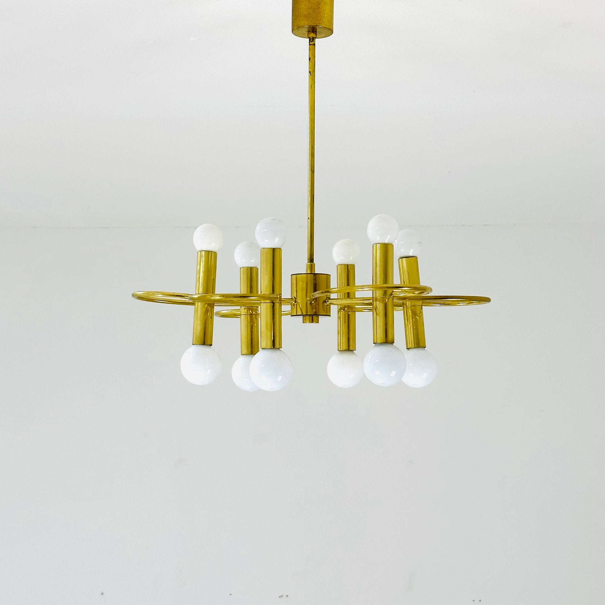 Mid century brass Chandelier attributed to Gaetano Sciolari, 1970s