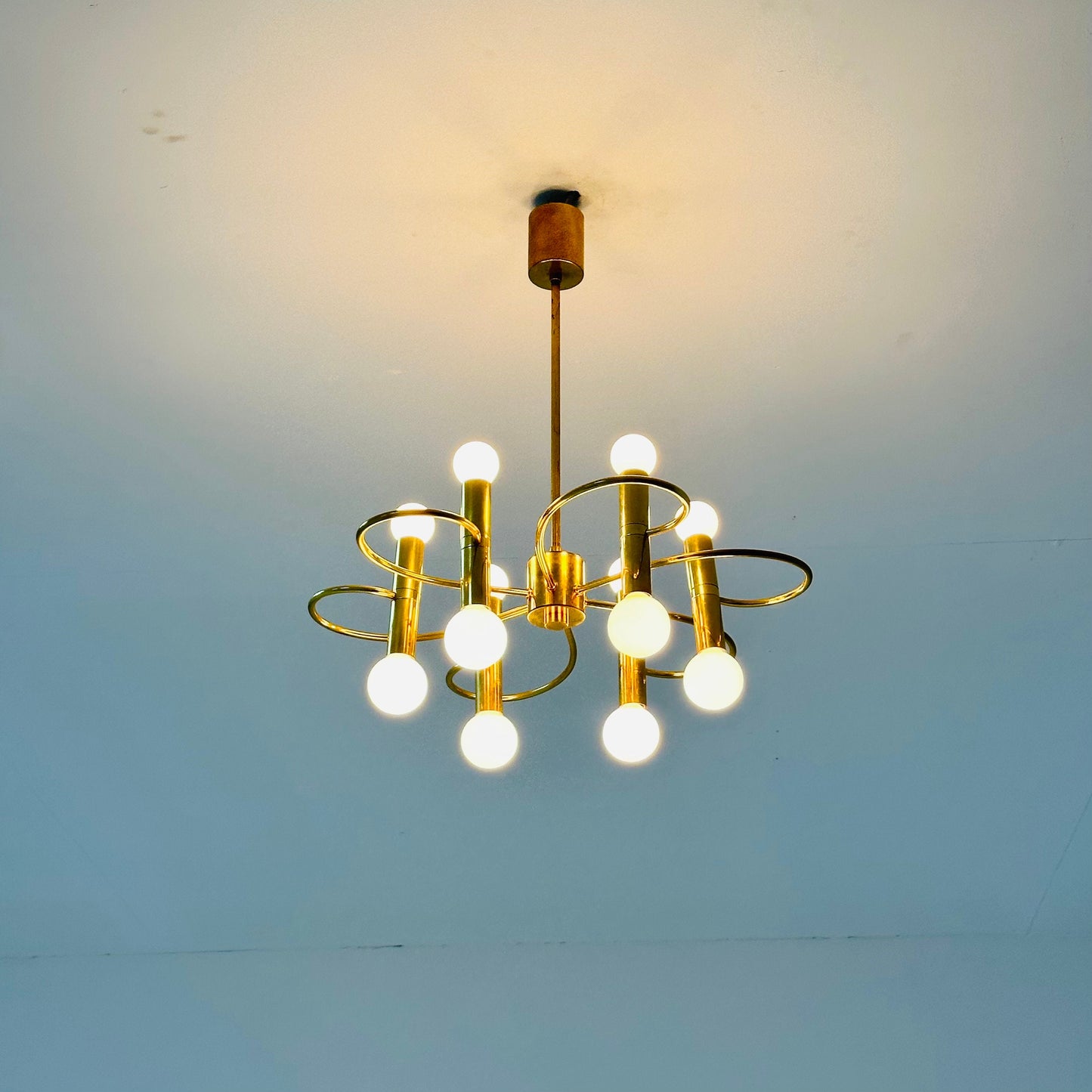 Mid century brass Chandelier attributed to Gaetano Sciolari, 1970s
