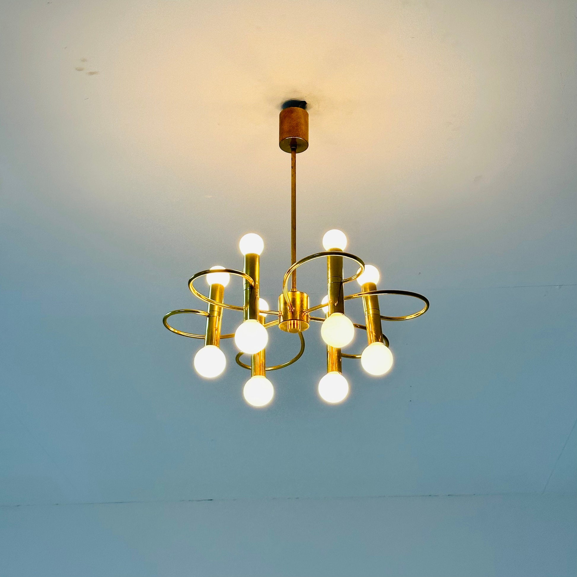 Mid century brass Chandelier attributed to Gaetano Sciolari, 1970s
