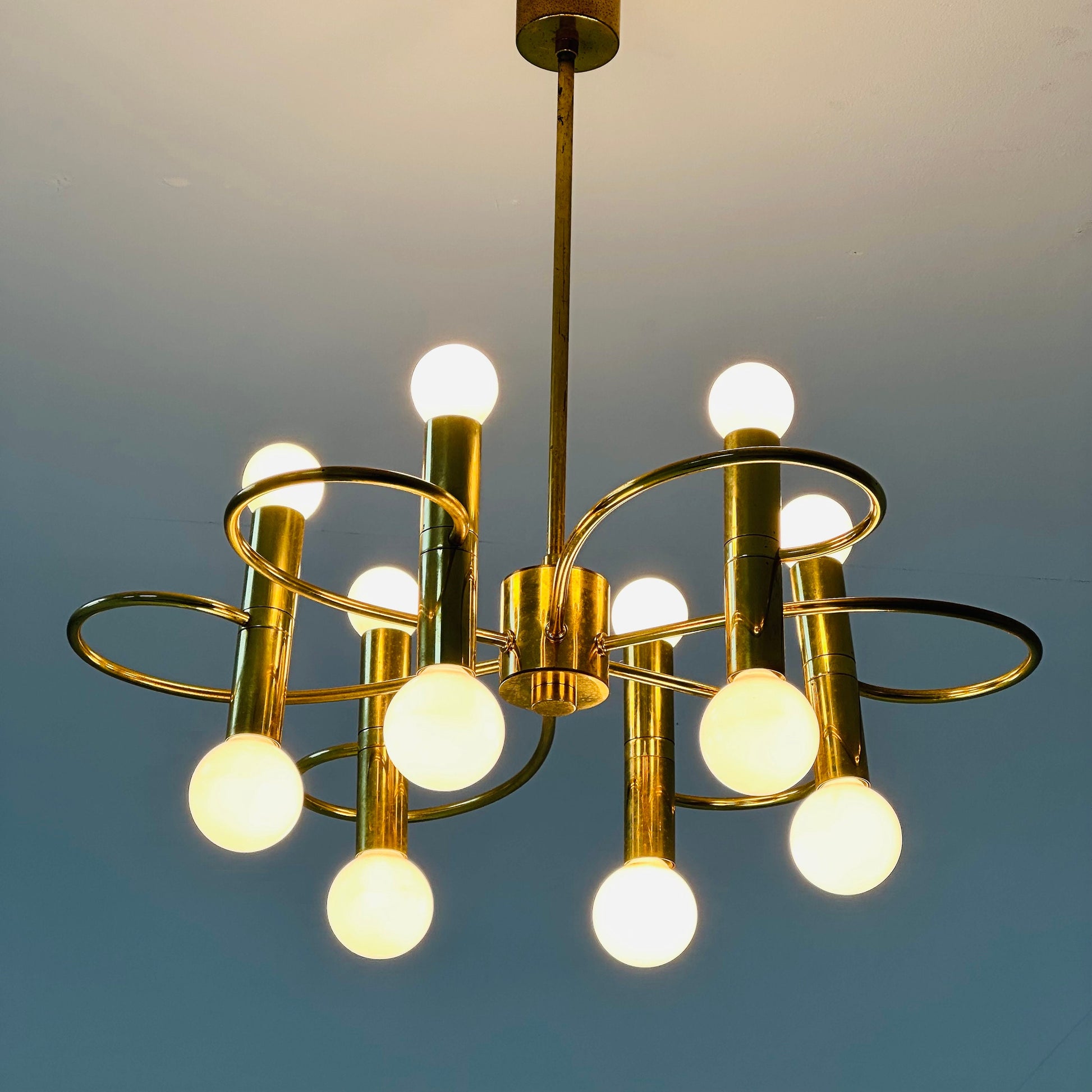 Mid century brass Chandelier attributed to Gaetano Sciolari, 1970s