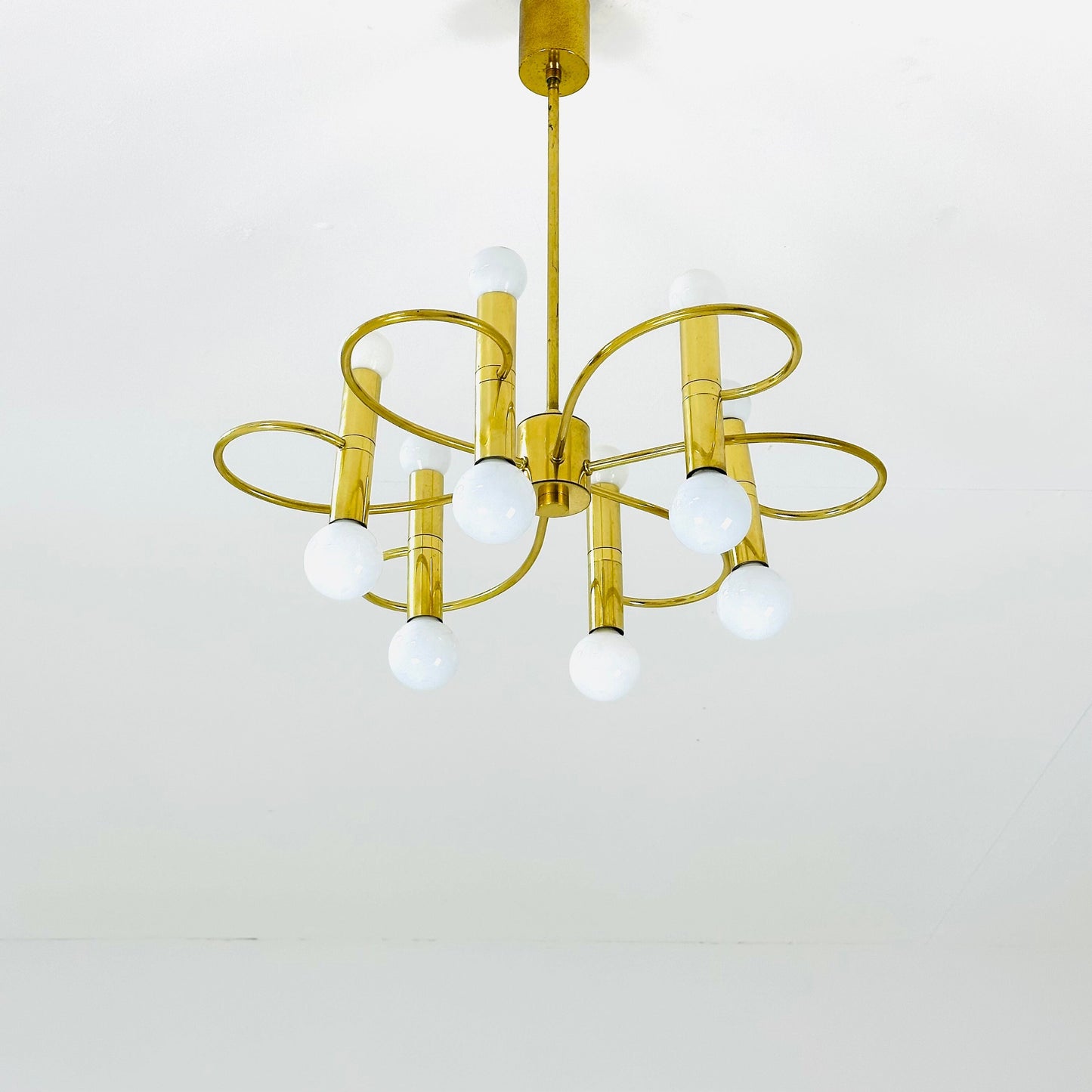 Mid century brass Chandelier attributed to Gaetano Sciolari, 1970s