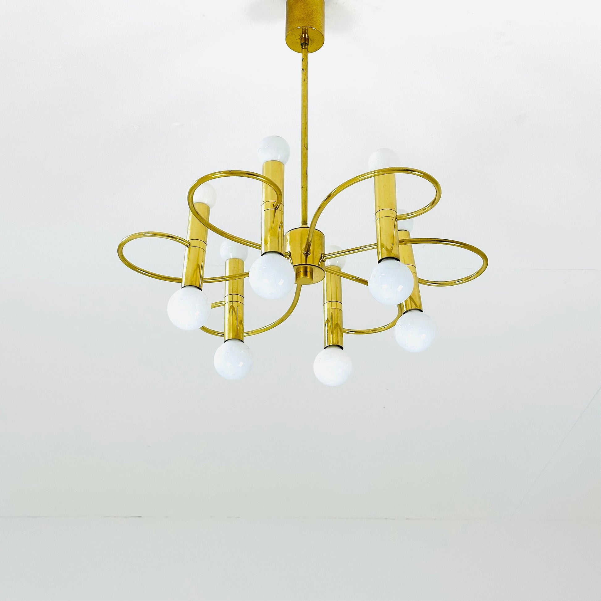 Mid century brass Chandelier attributed to Gaetano Sciolari, 1970s