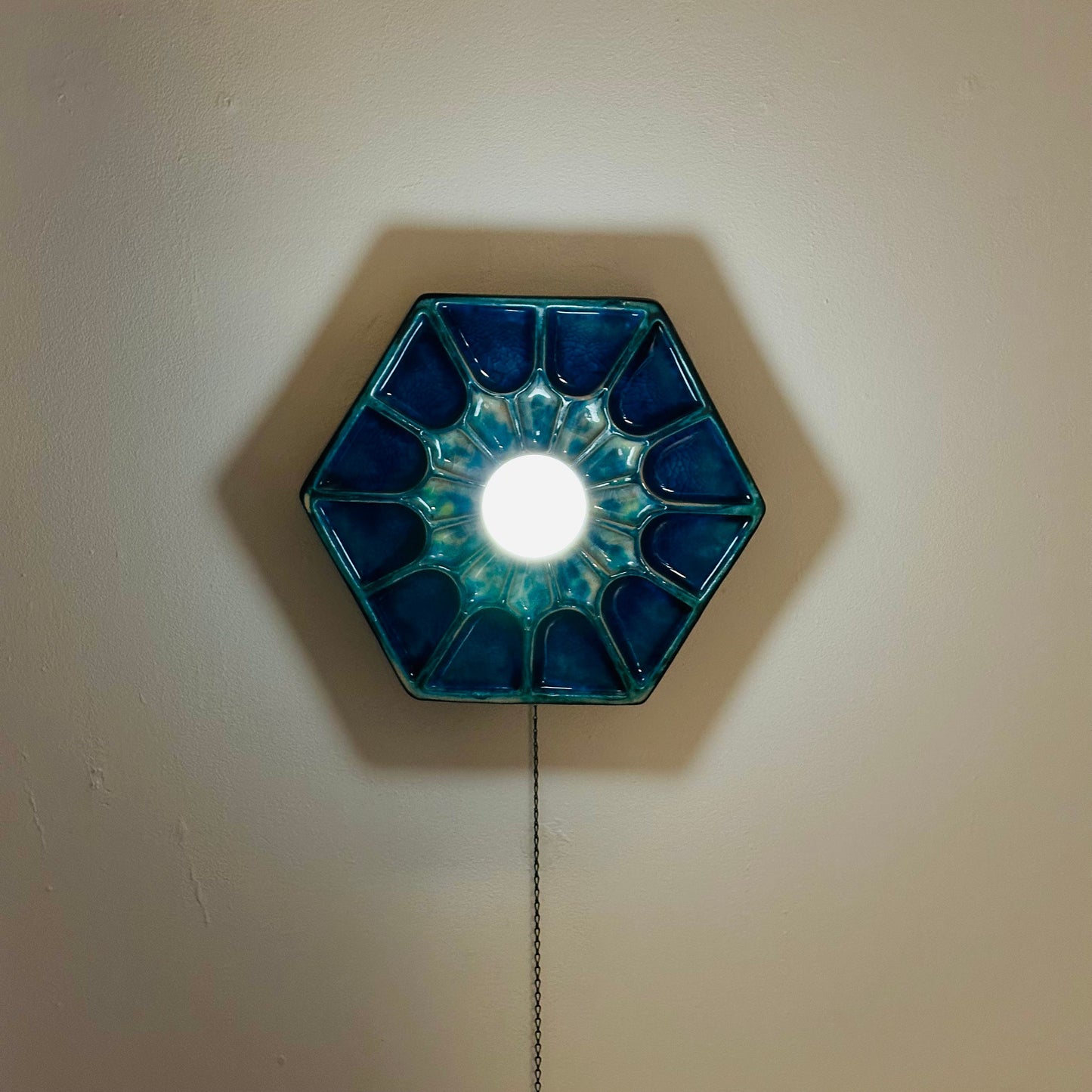Mid century ceramic Blue Fat Lava Sconce wall lamp by Hustadt lighting Germany 1970s