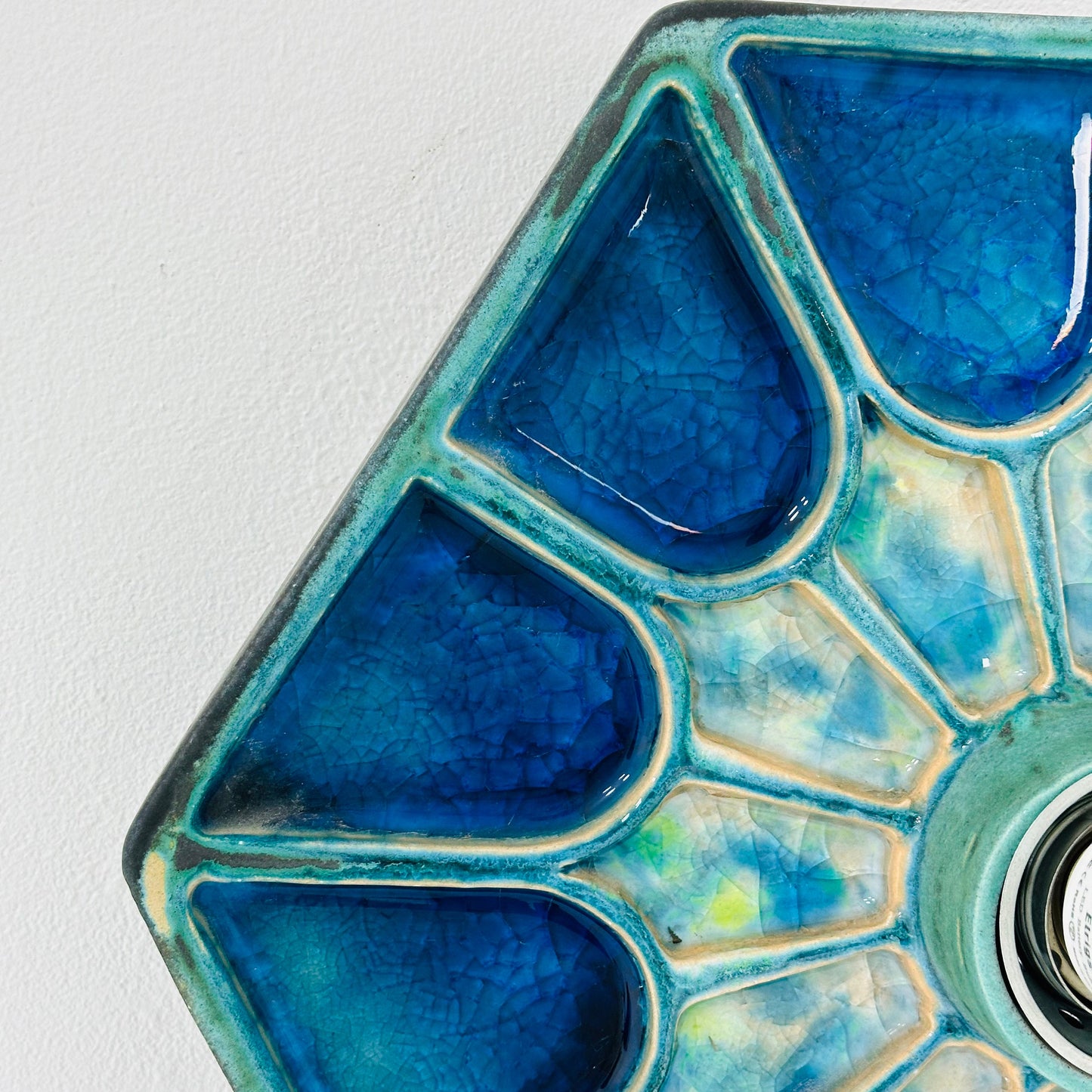Mid century ceramic Blue Fat Lava Sconce wall lamp by Hustadt lighting Germany 1970s