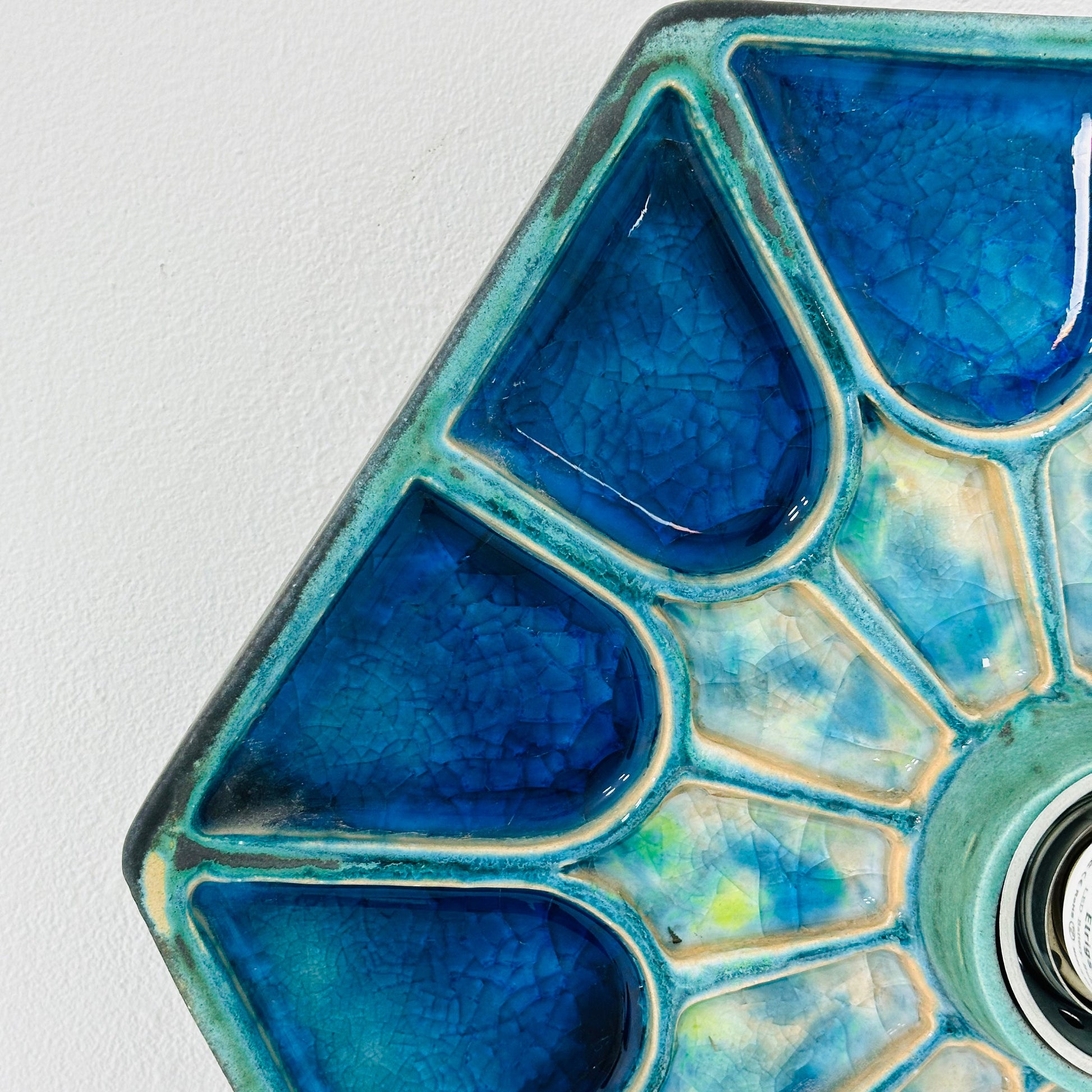 Mid century ceramic Blue Fat Lava Sconce wall lamp by Hustadt lighting Germany 1970s