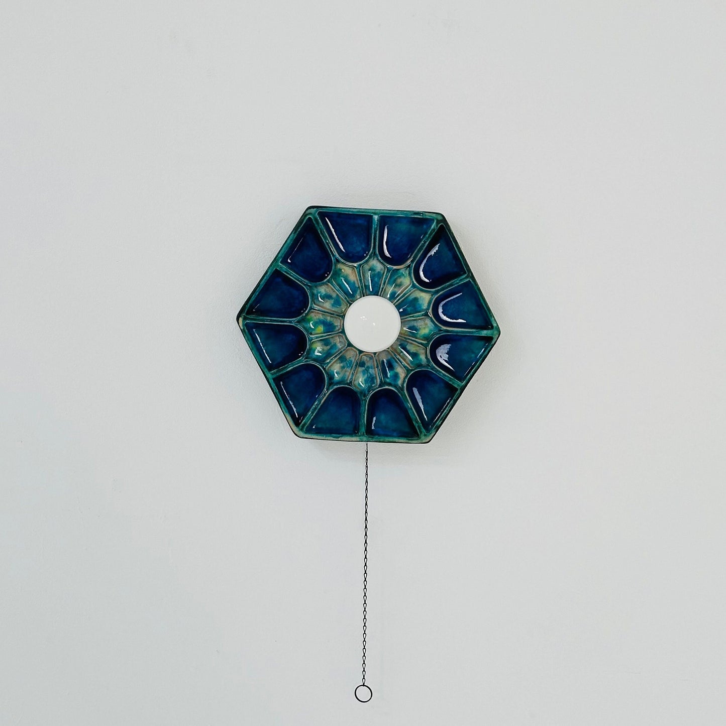 Mid century ceramic Blue Fat Lava Sconce wall lamp by Hustadt lighting Germany 1970s