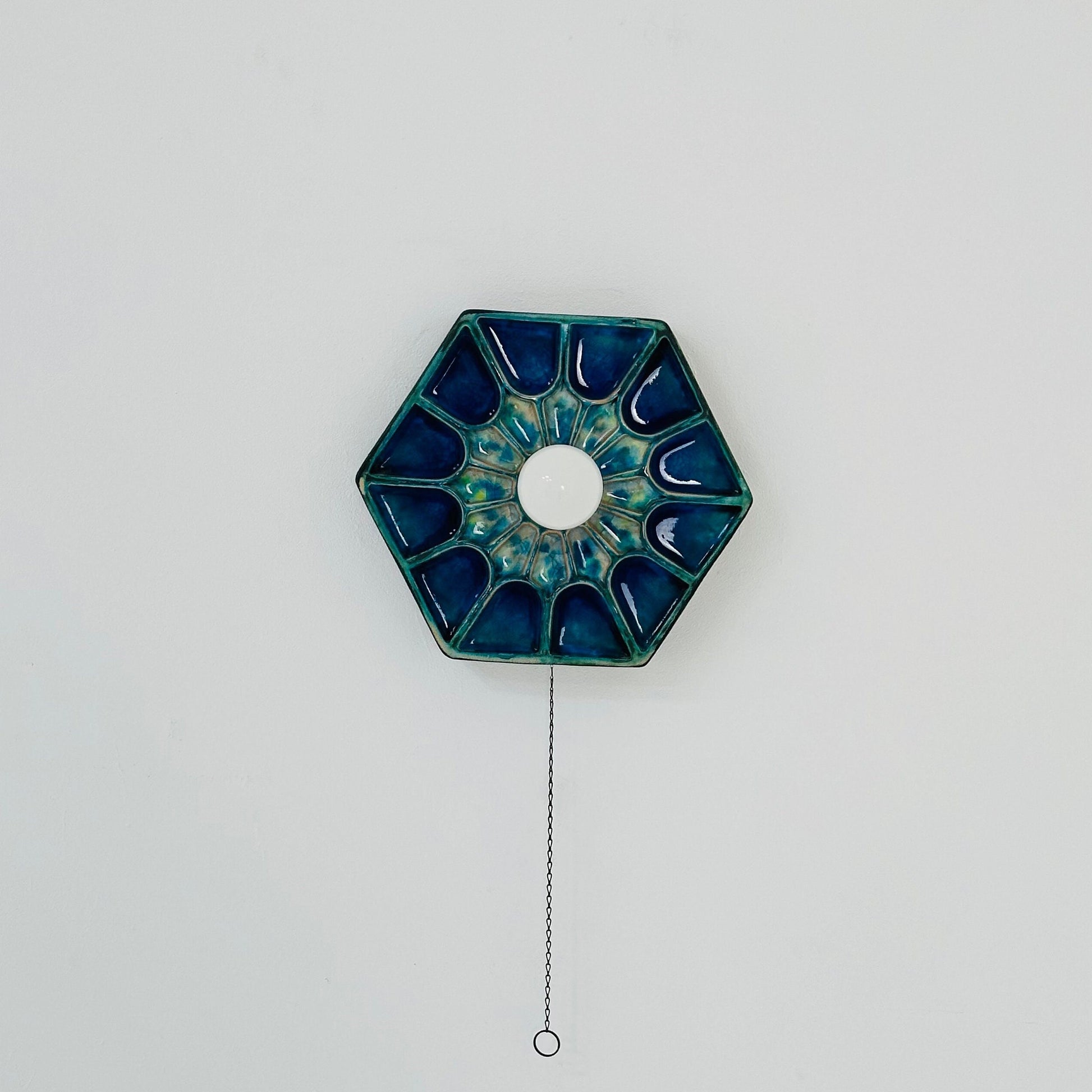 Mid century ceramic Blue Fat Lava Sconce wall lamp by Hustadt lighting Germany 1970s
