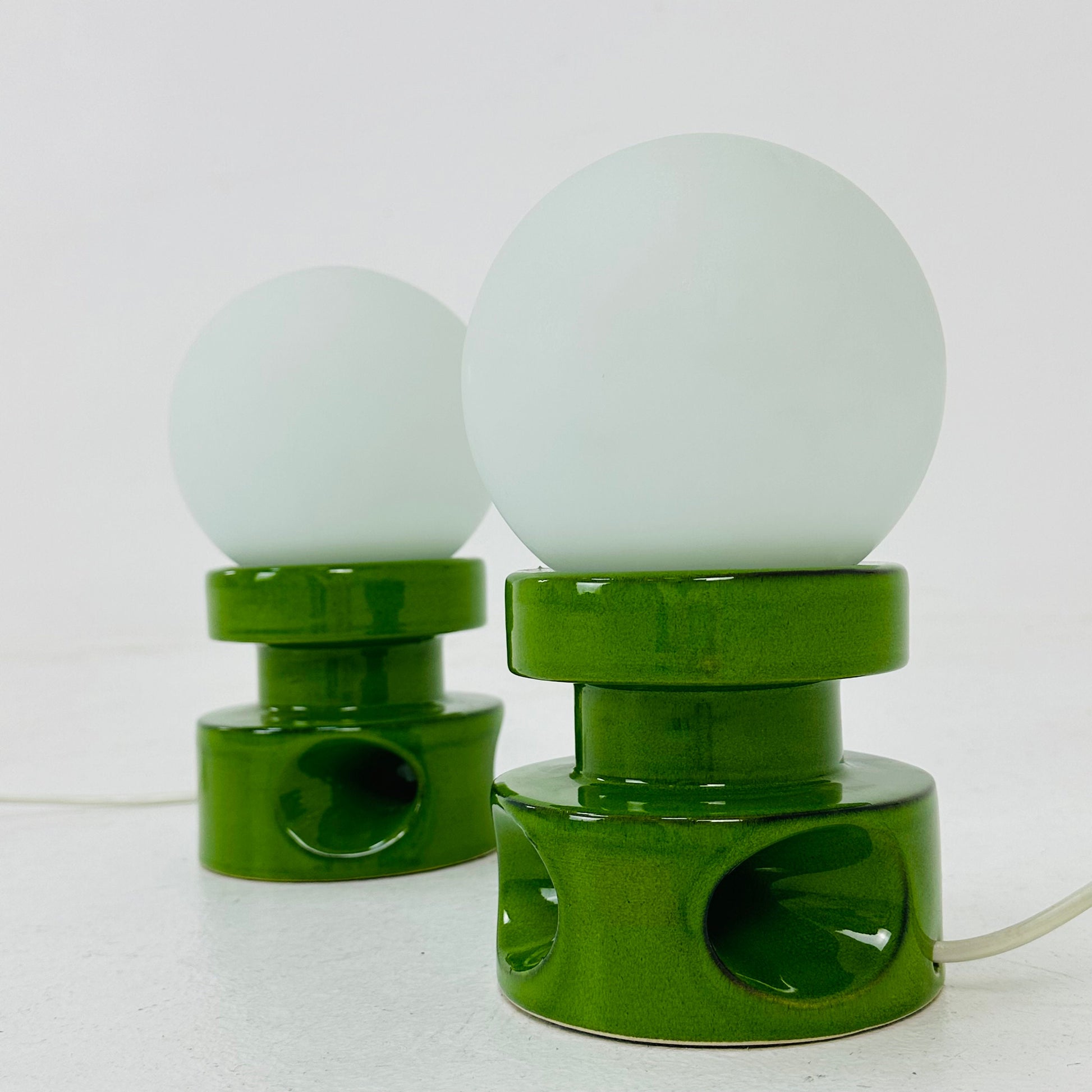 Mid century pair of green ceramic table lamps 1970s