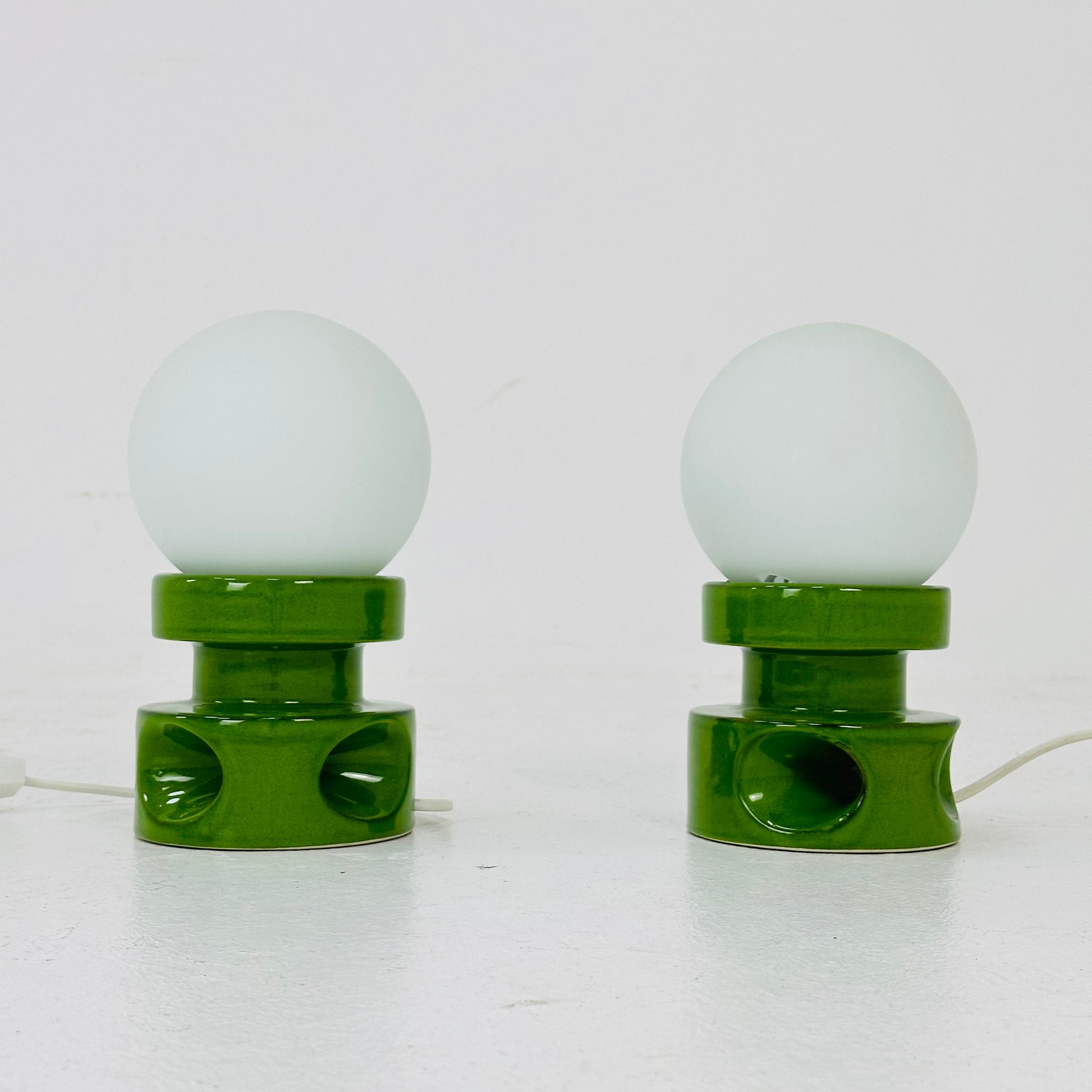 Mid century pair of green ceramic table lamps 1970s
