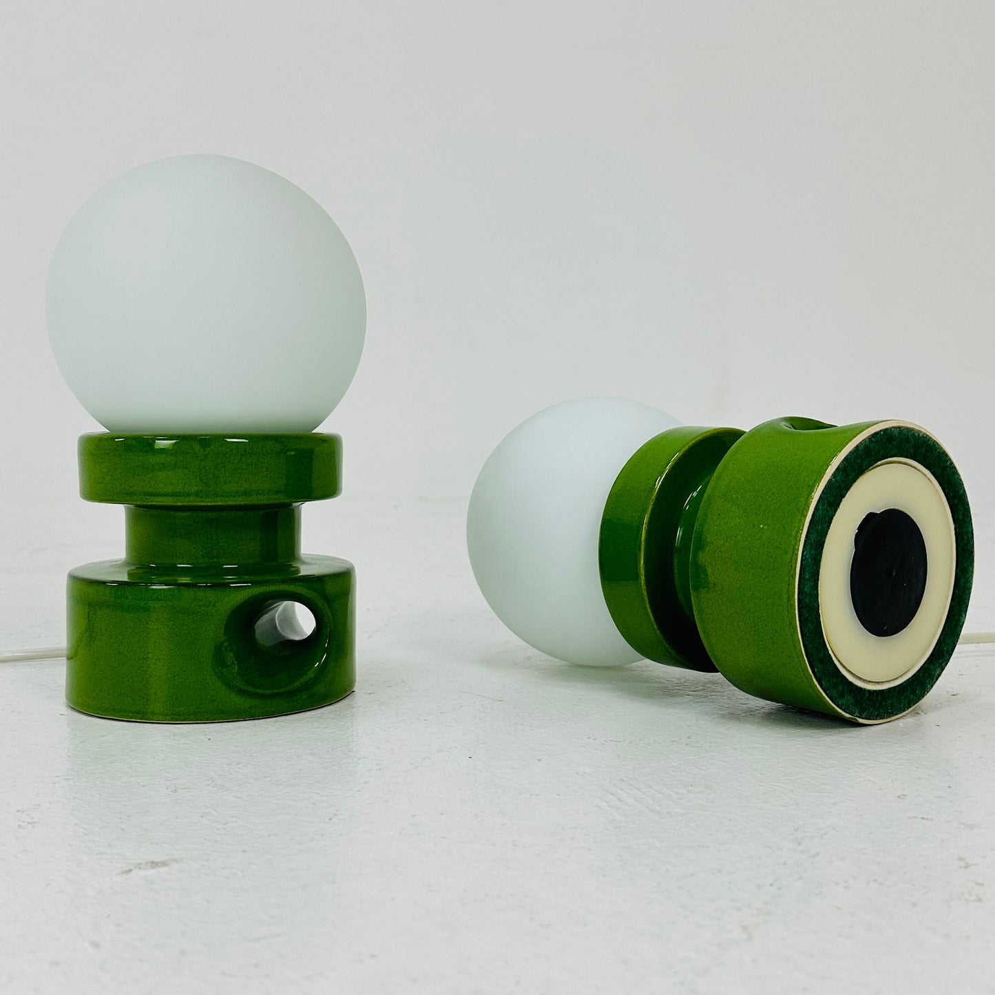 Mid century pair of green ceramic table lamps 1970s