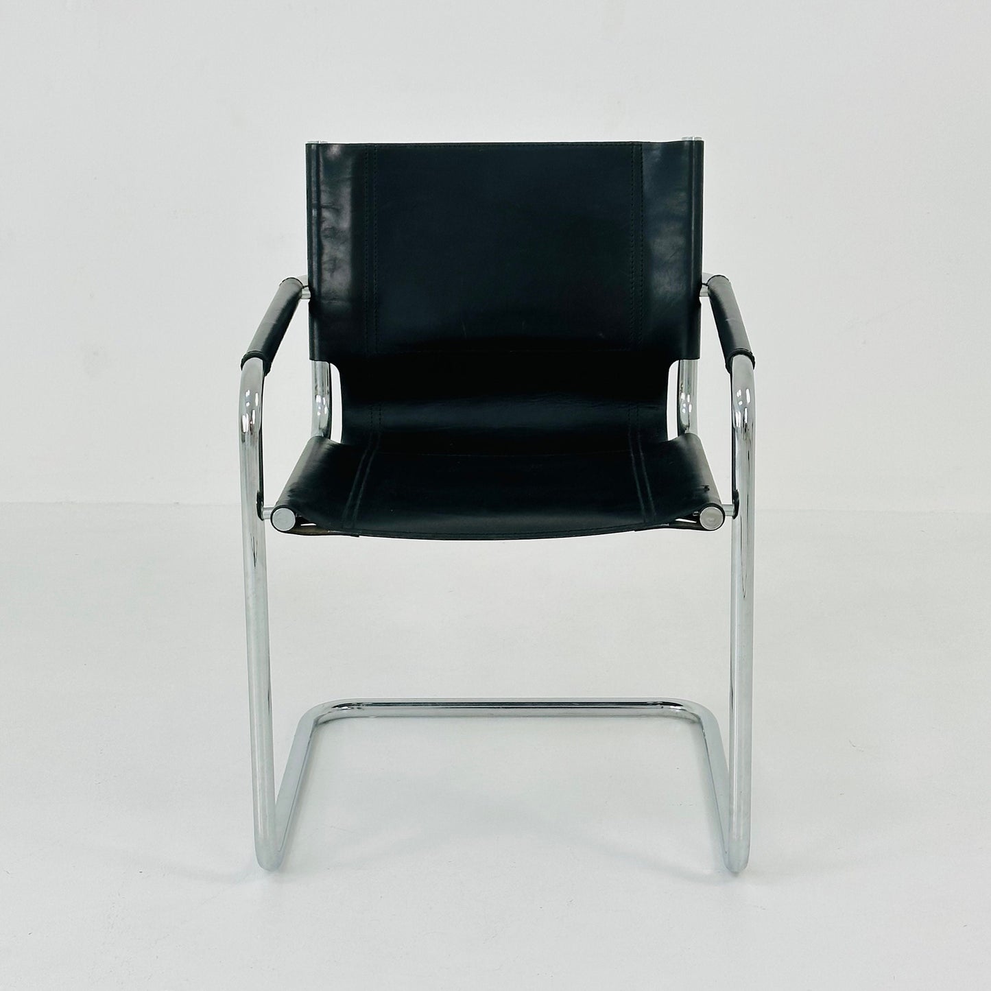 1 of 2 bauhaus design Visitor Chair black Leather 1970s