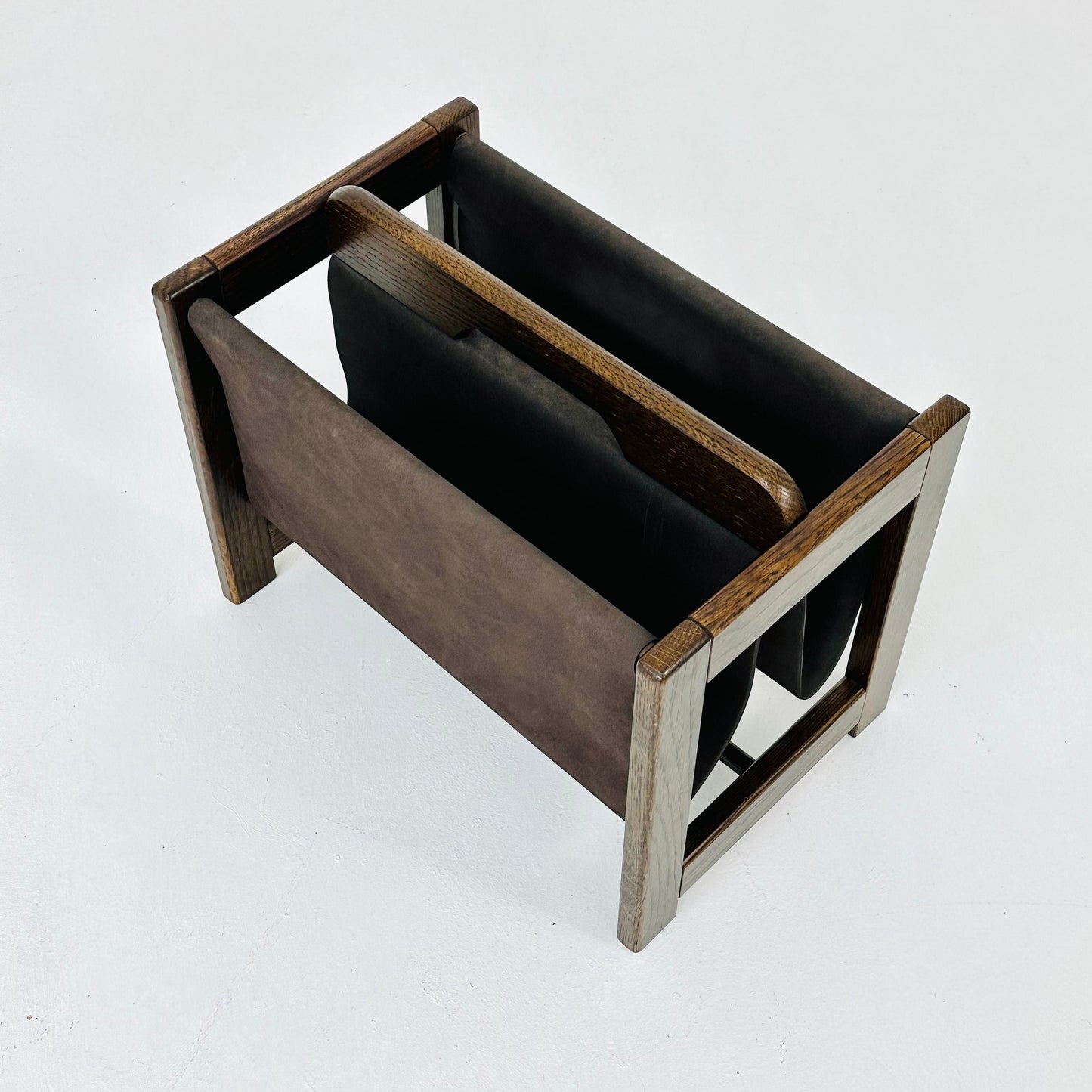 Mid century wood & Suede Magazine Rack by Aksel Kjersgaard, 1960s
