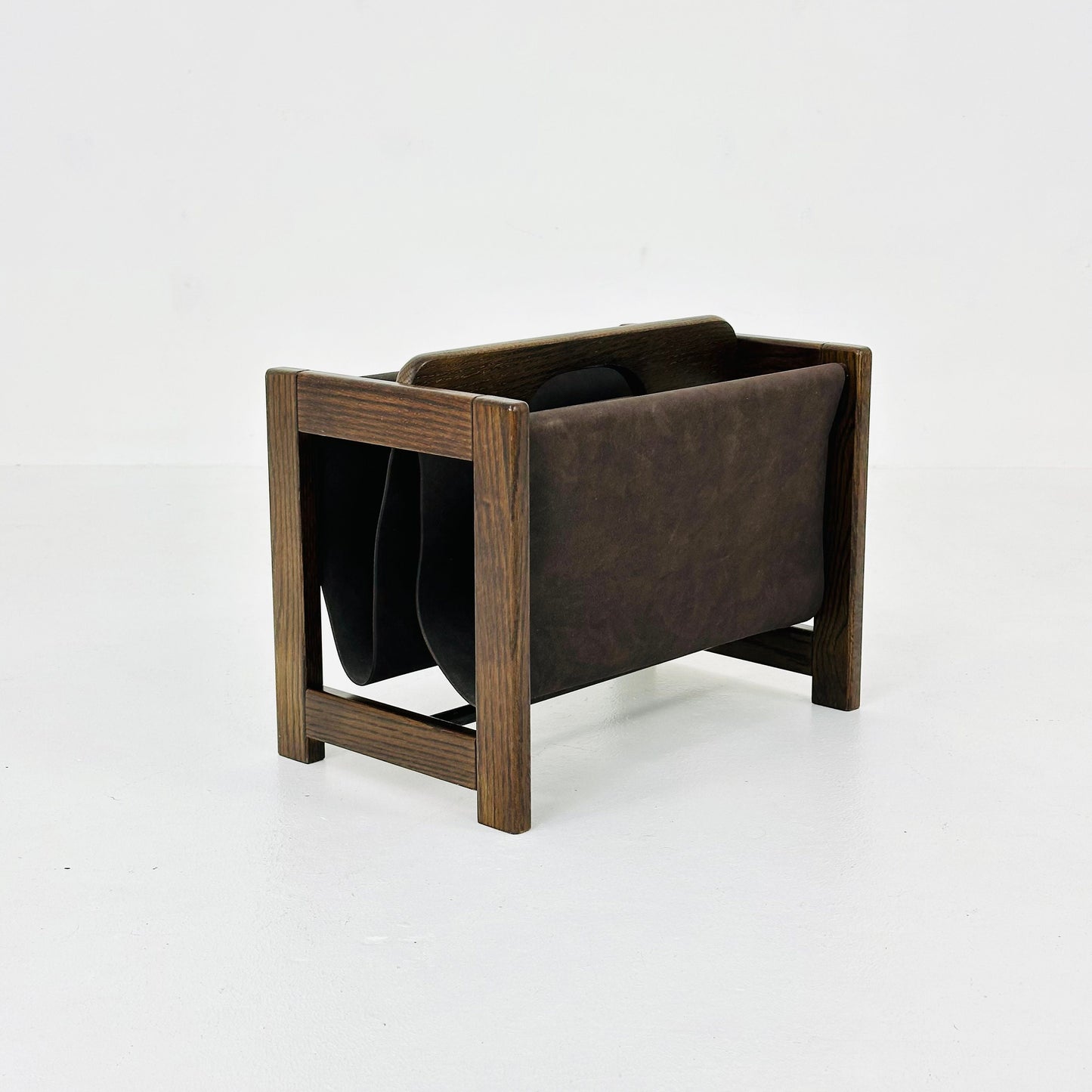 Mid century wood & Suede Magazine Rack by Aksel Kjersgaard, 1960s