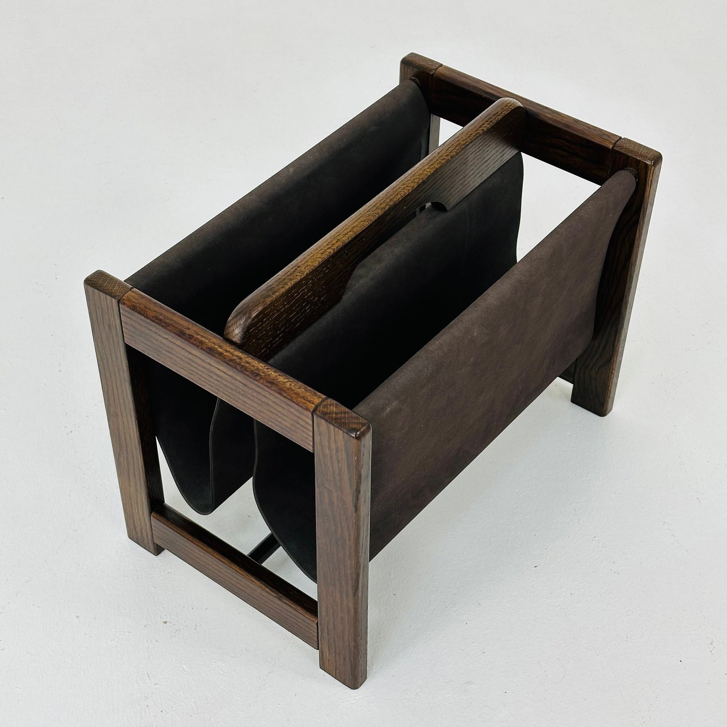Mid century wood & Suede Magazine Rack by Aksel Kjersgaard, 1960s