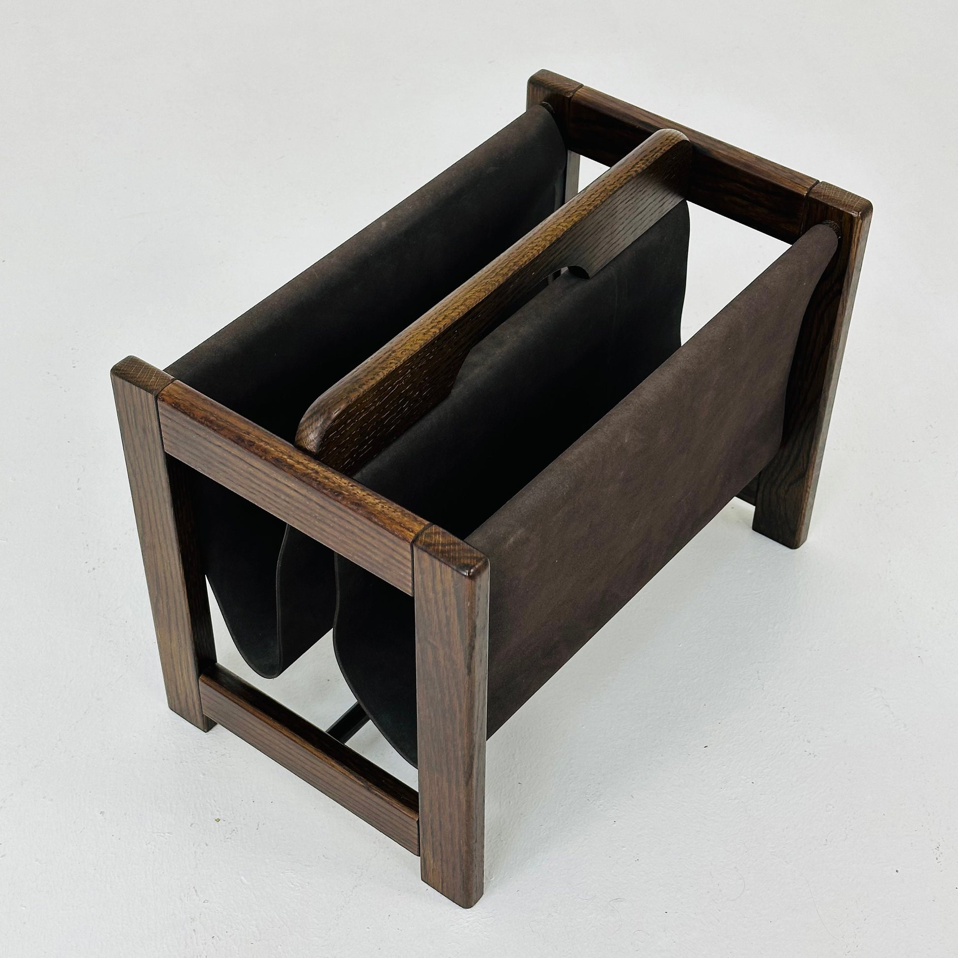 Mid century wood & Suede Magazine Rack by Aksel Kjersgaard, 1960s