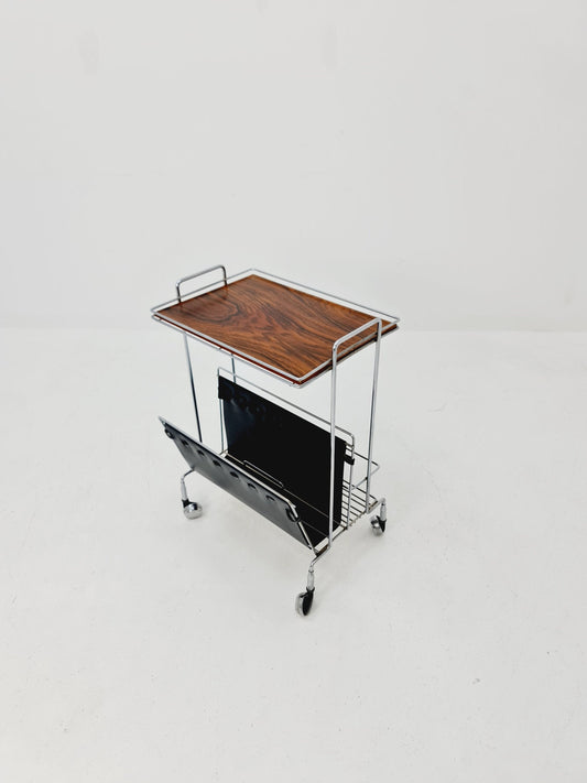 Vintage German mid century trolley bar cart in Rosewood & metal, 1960s