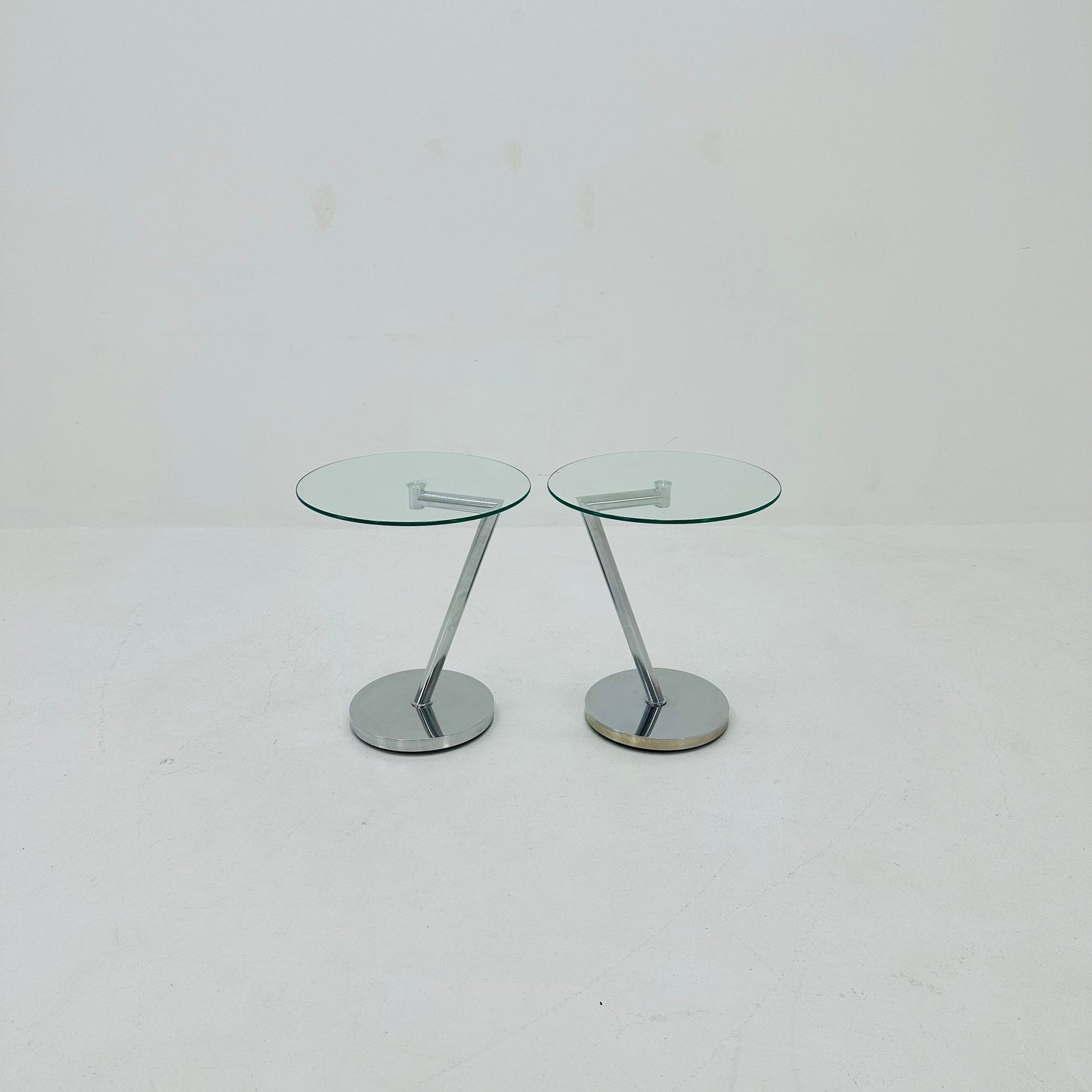 Set of 2 Vintage glass chrome side table /end table 1980s
