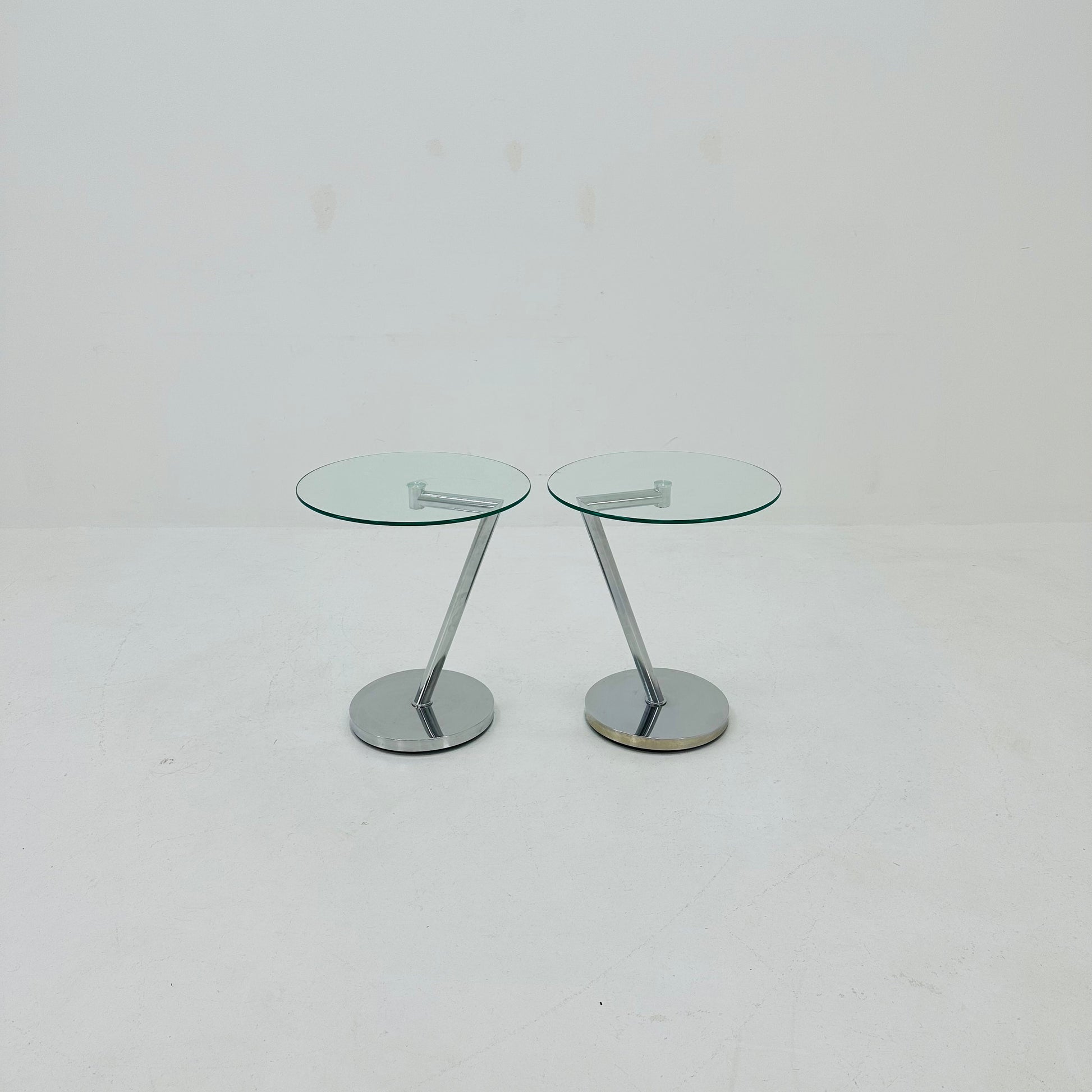 Set of 2 Vintage glass chrome side table /end table 1980s