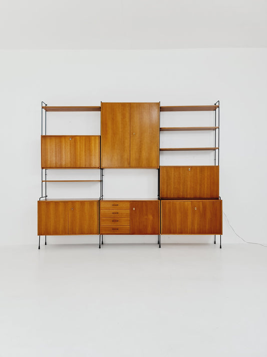 Mid century Teak 11 pieces shelving unit by Hilker for Omnia, Germany 1960s