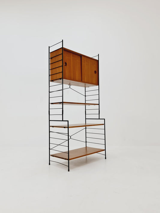 Free standing String shelf-system, bookcase with cabinet teak by WHB Germany, 1950s