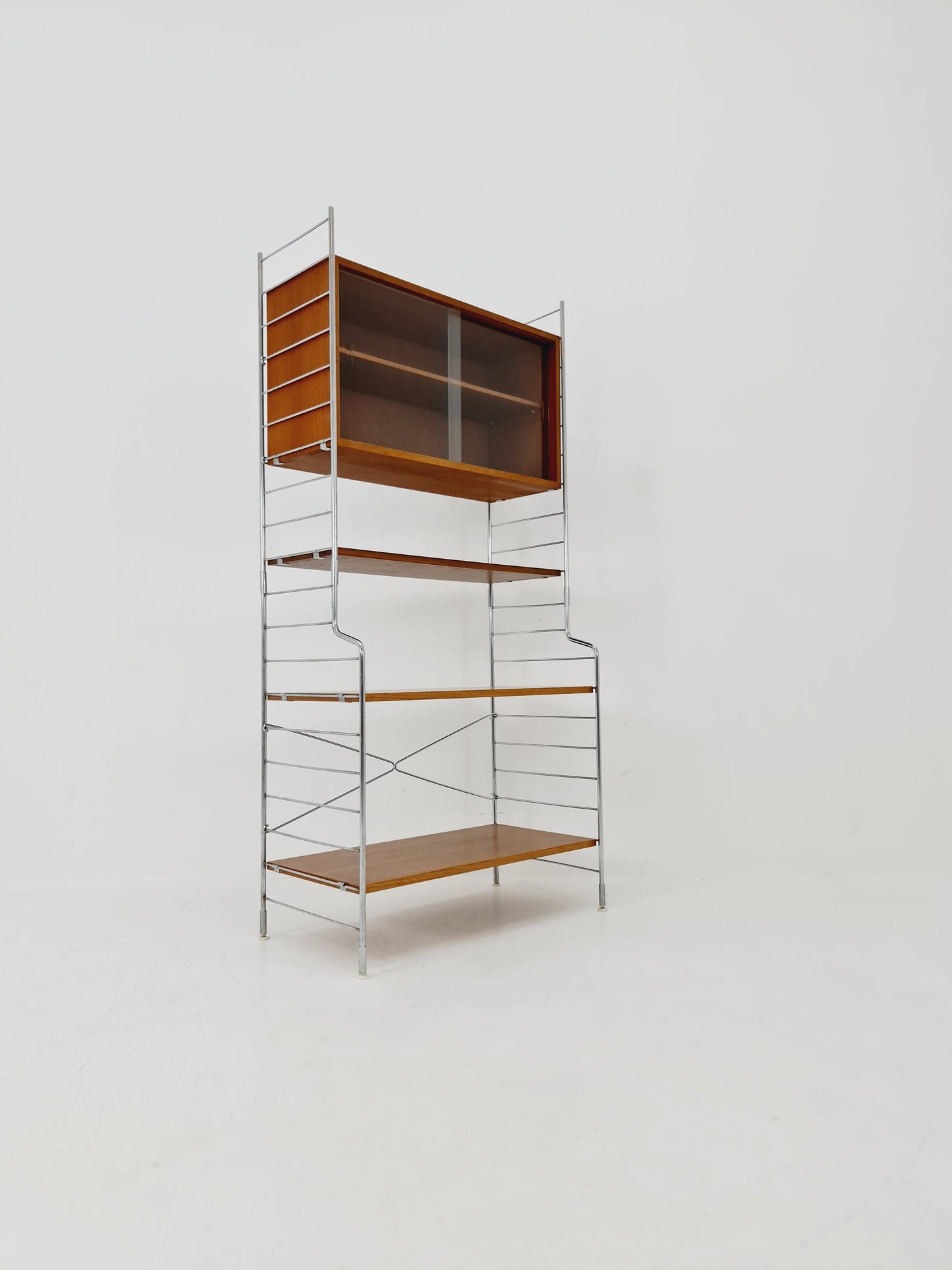 Free standing String shelf-system, bookcase with cabinet teak by WHB Germany, 1950s