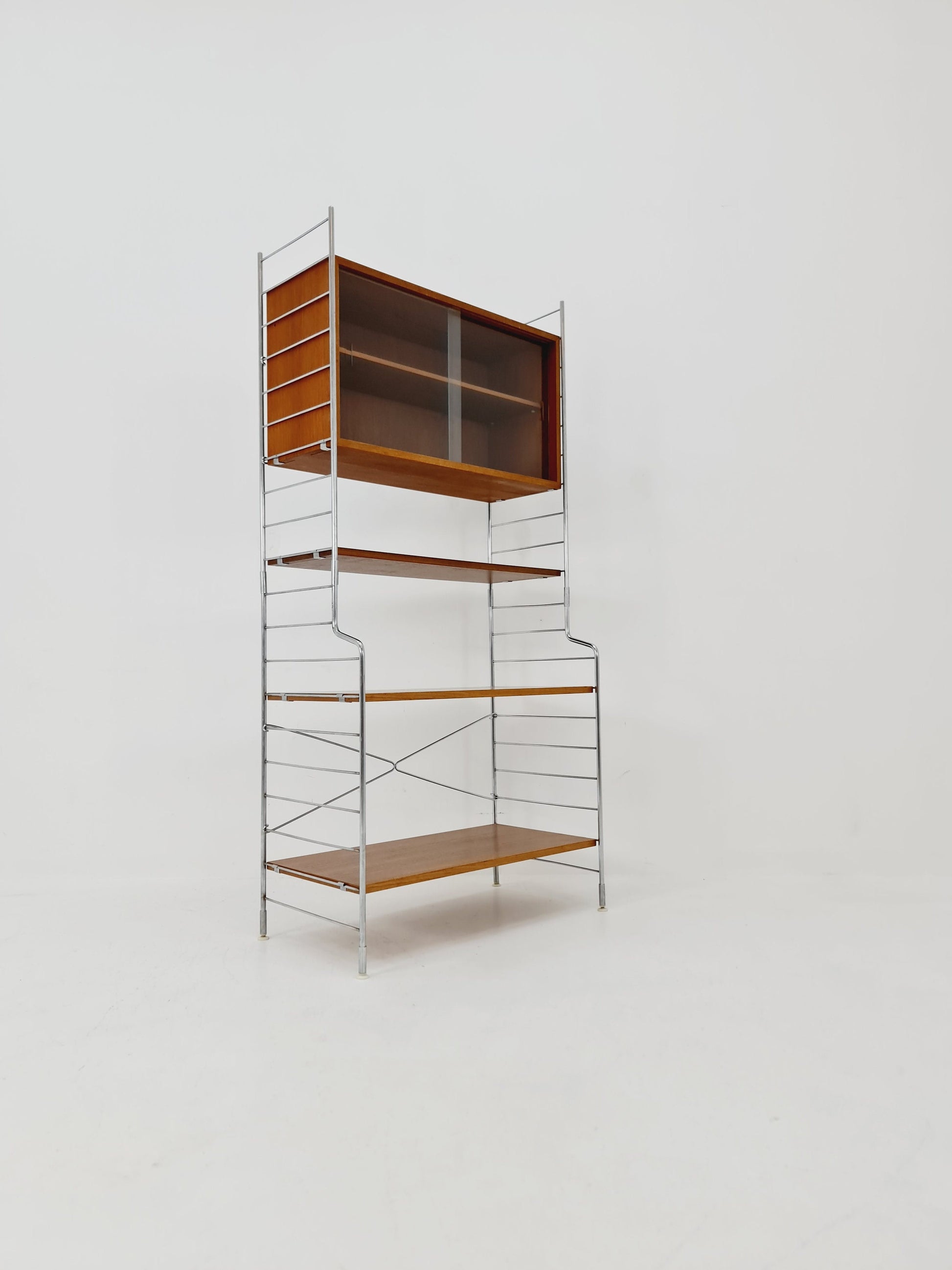 Free standing String shelf-system, bookcase with cabinet teak by WHB Germany, 1950s
