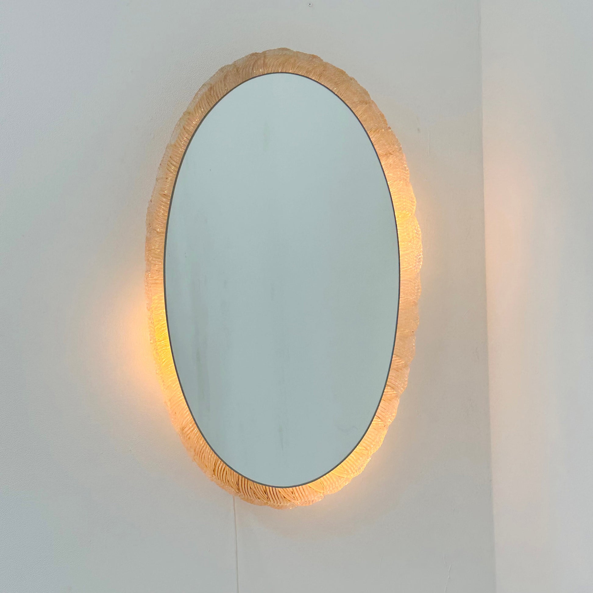 Mid century oval illuminated acrylic glass frame mirror by Hillebrand 1970s