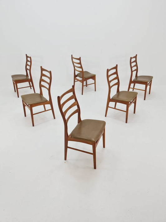 Danish teak with leather sits dining chairs by Viborg stolfabrik 1960s, set of 6