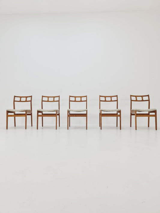 Vintage Danish solid teak dining chairs By Uldum , 1960s, Set of 5