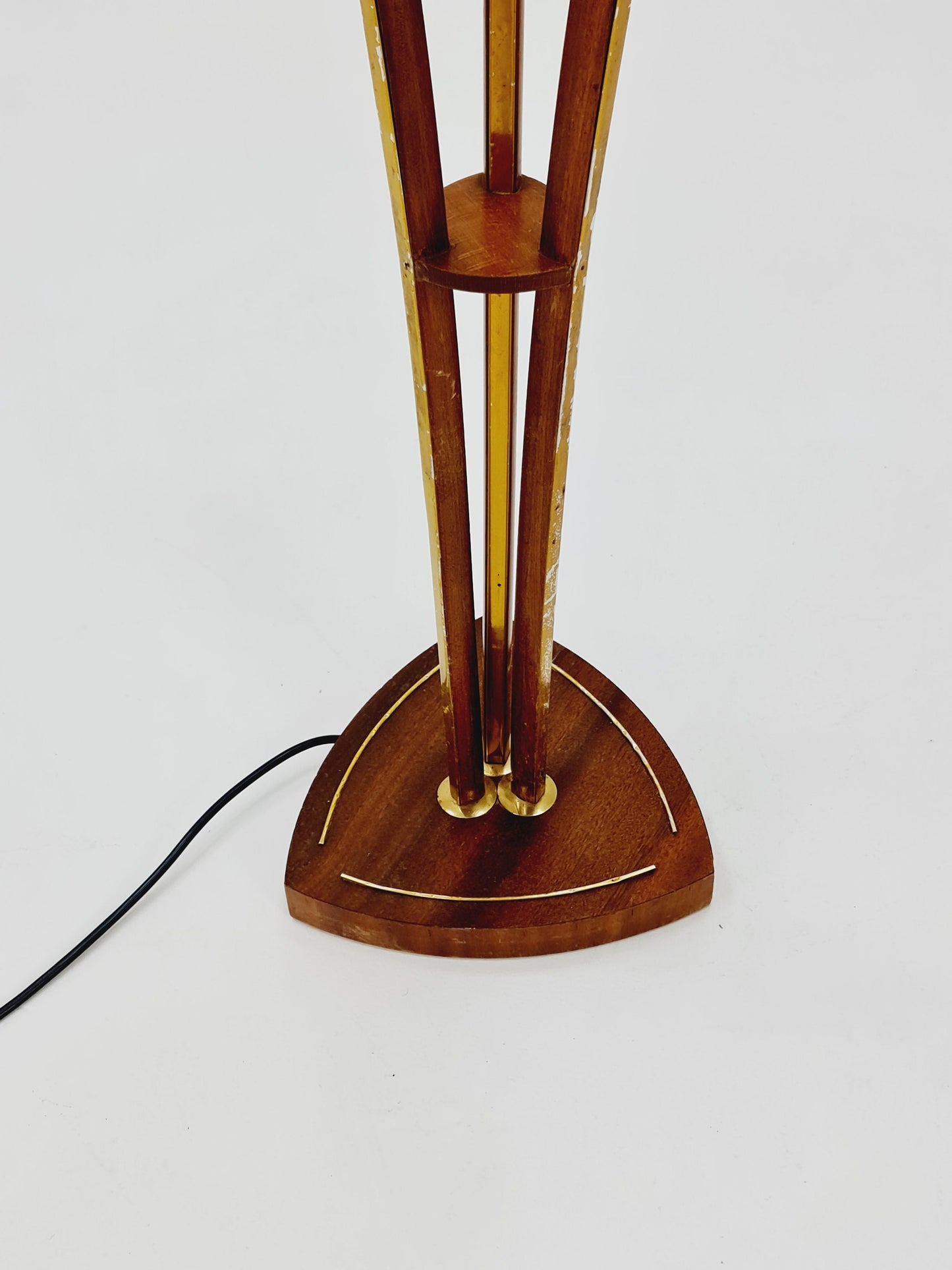 Midcentury floor Tripod walnut & Brass German DDR by Resso, 1960s