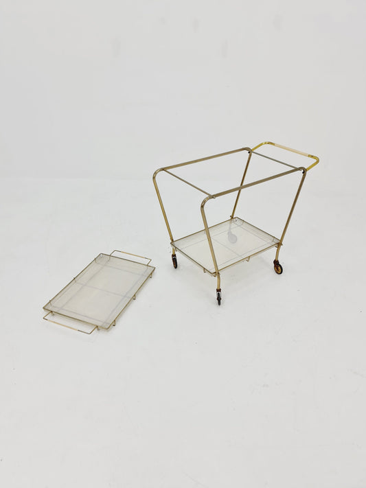 Vintage German mid century trolley bar cart in Brass & metal, with Tray 1950s