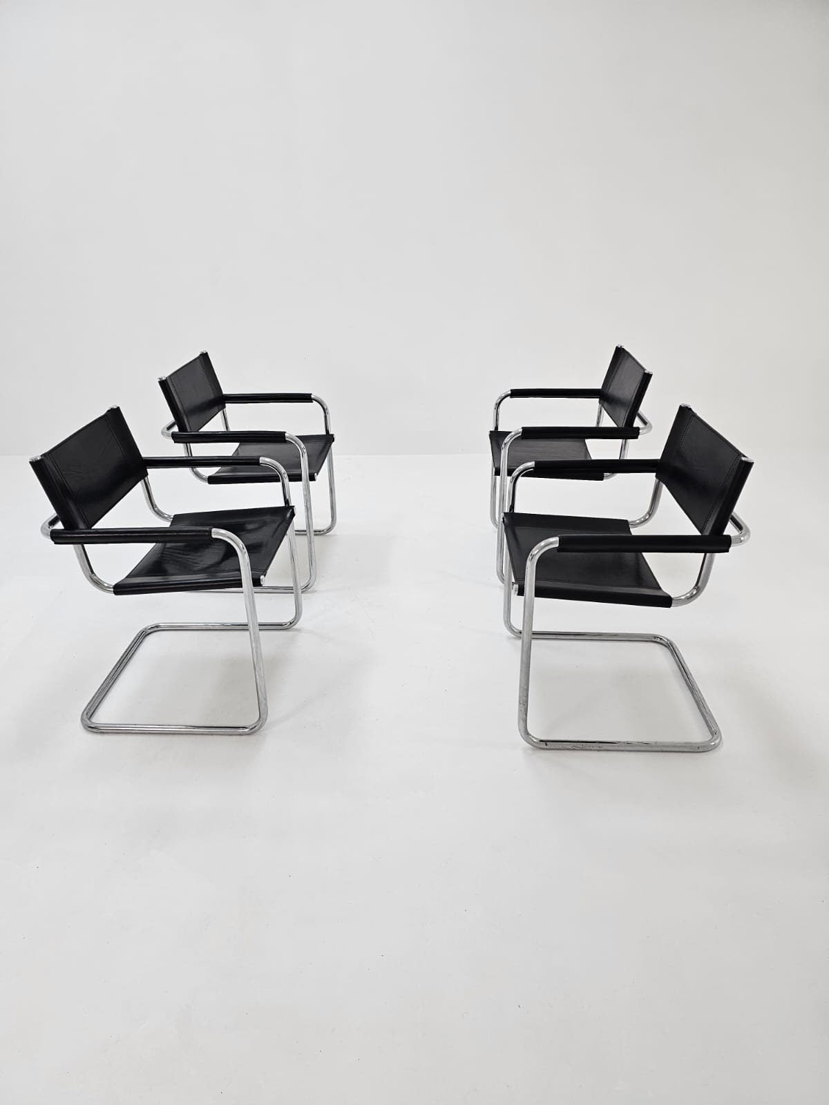 Set of 4 black Model B34 Centro Studi Desk Chair by Mart Stam & Marcel Breuer for Fasem Italy 1980s