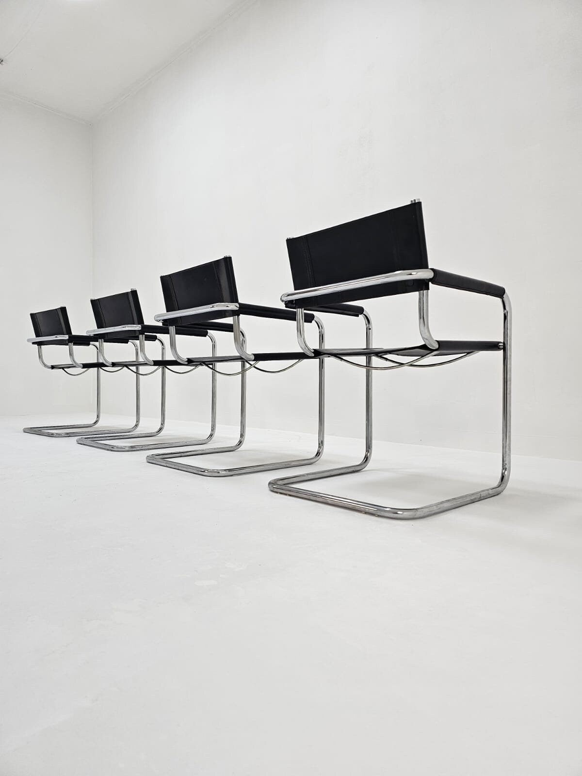 Set of 4 black Model B34 Centro Studi Desk Chair by Mart Stam & Marcel Breuer for Fasem Italy 1980s