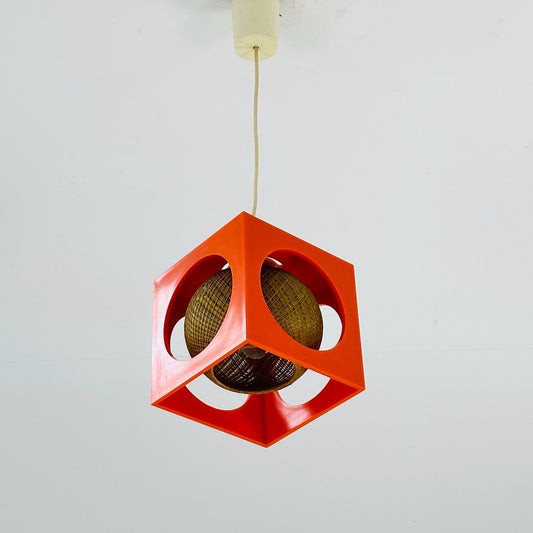 Space Age orange Cube Pendant Lamp by Richard Essig, Type 4022