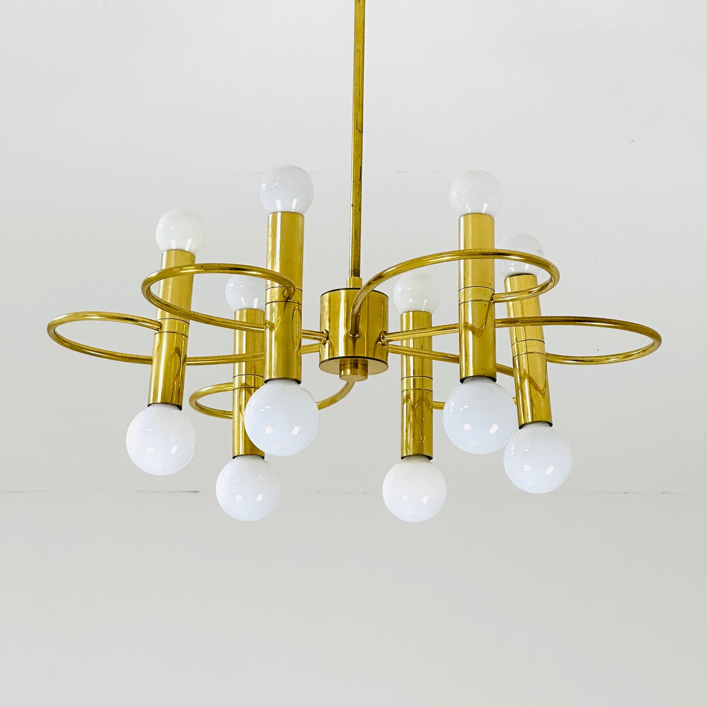Mid century brass Chandelier attributed to Gaetano Sciolari, 1970s