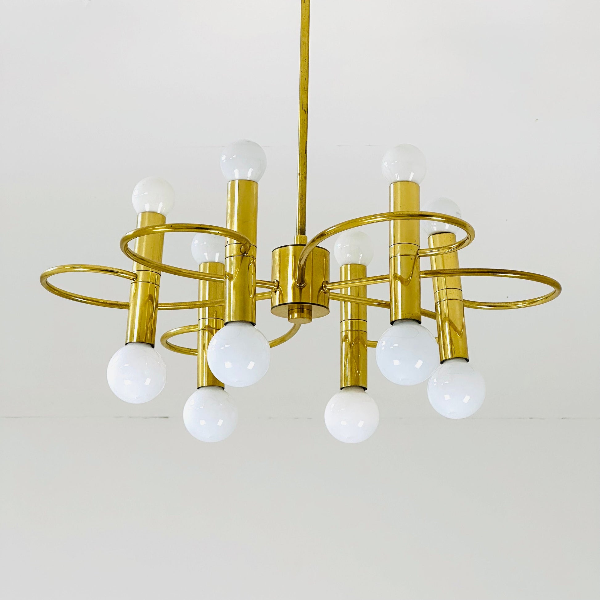 Mid century brass Chandelier attributed to Gaetano Sciolari, 1970s