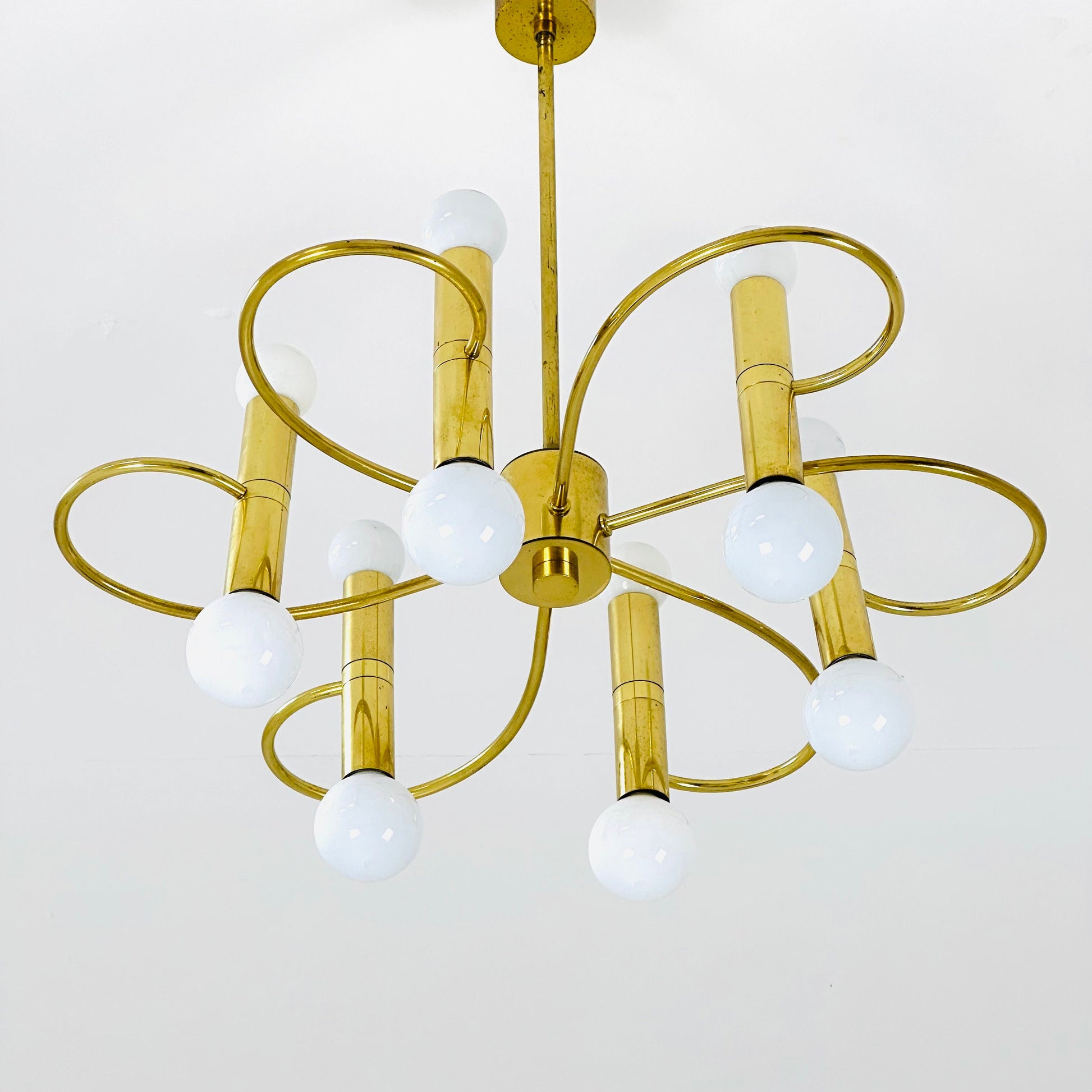 Mid century brass Chandelier attributed to Gaetano Sciolari, 1970s