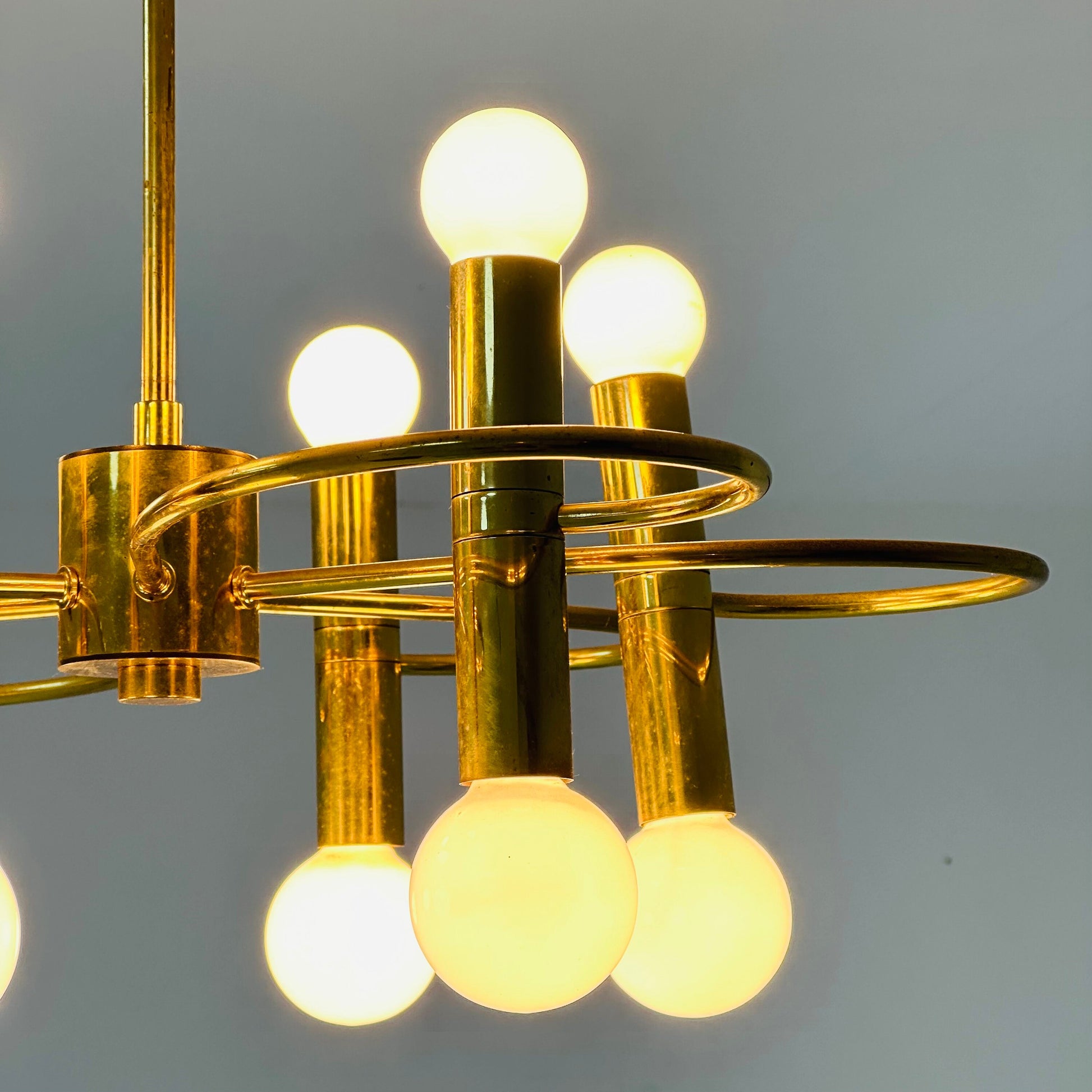 Mid century brass Chandelier attributed to Gaetano Sciolari, 1970s