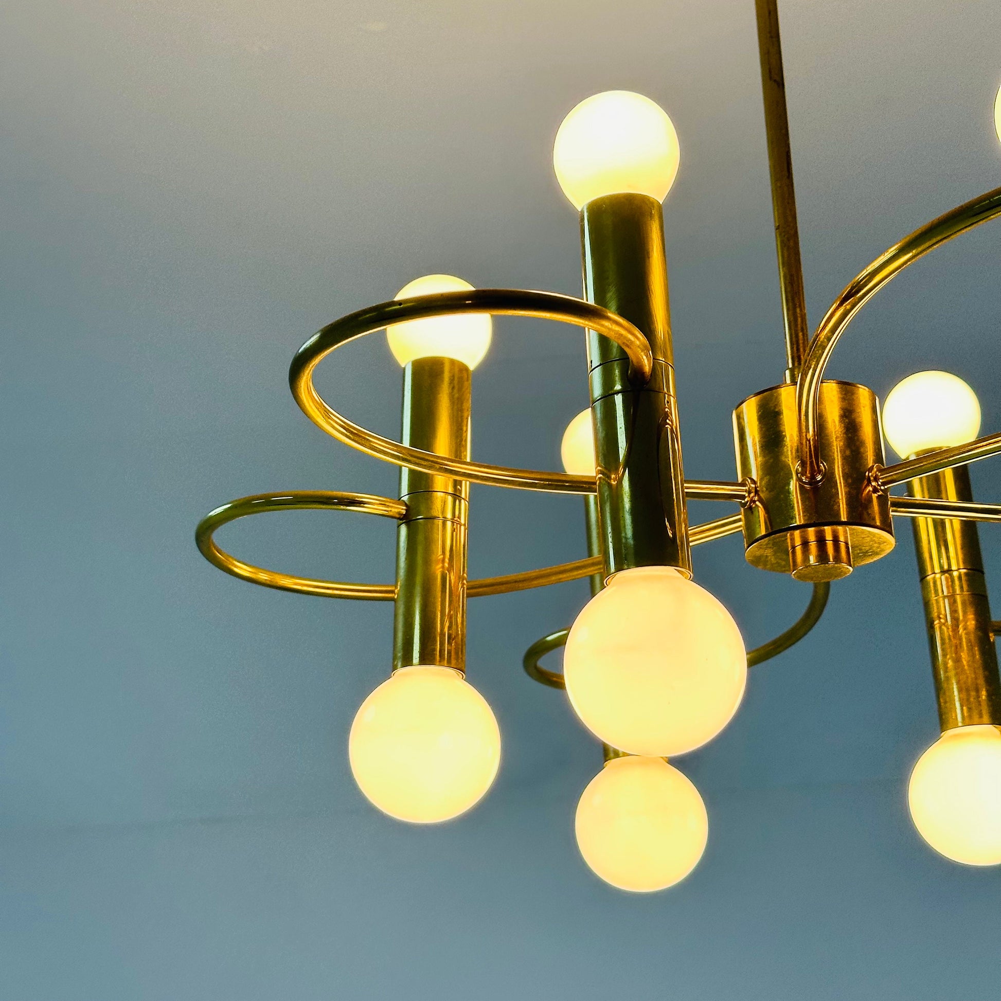 Mid century brass Chandelier attributed to Gaetano Sciolari, 1970s