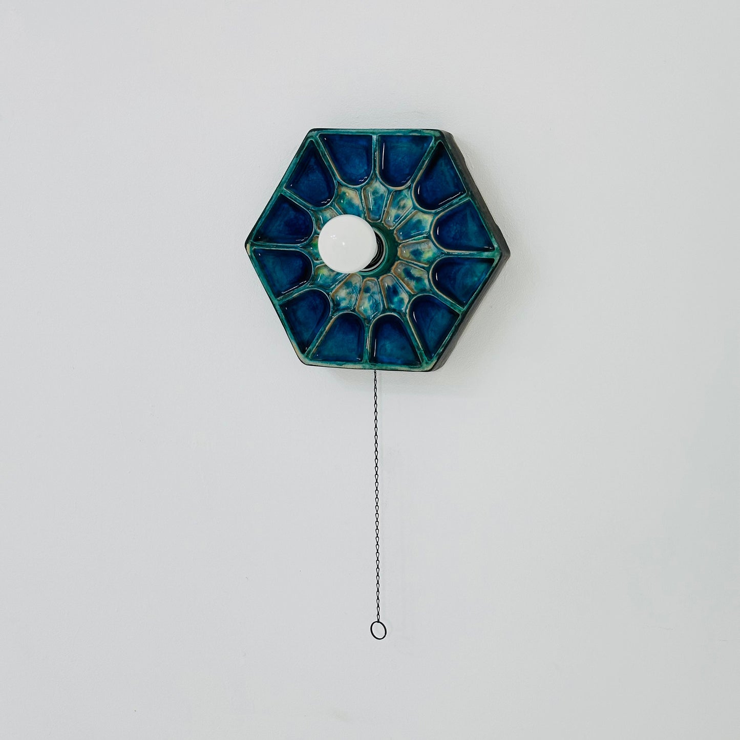 Mid century ceramic Blue Fat Lava Sconce wall lamp by Hustadt lighting Germany 1970s