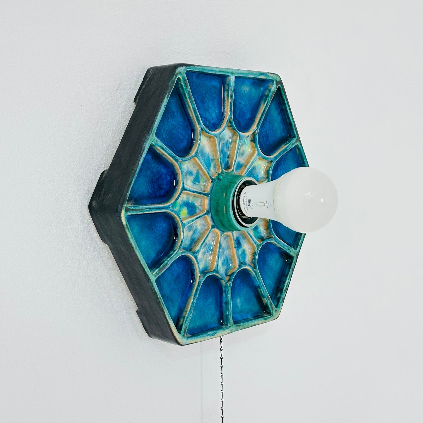 Mid century ceramic Blue Fat Lava Sconce wall lamp by Hustadt lighting Germany 1970s