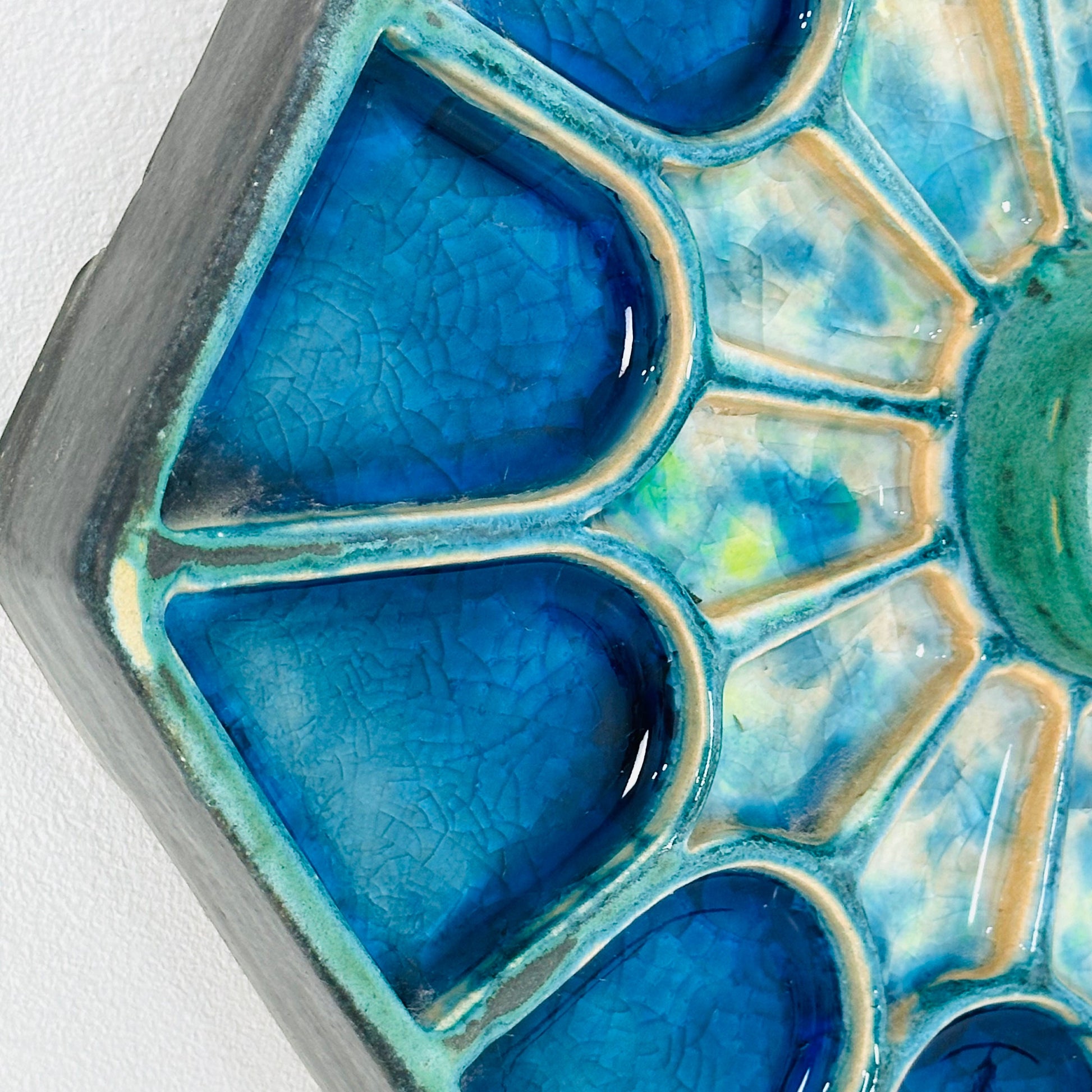 Mid century ceramic Blue Fat Lava Sconce wall lamp by Hustadt lighting Germany 1970s