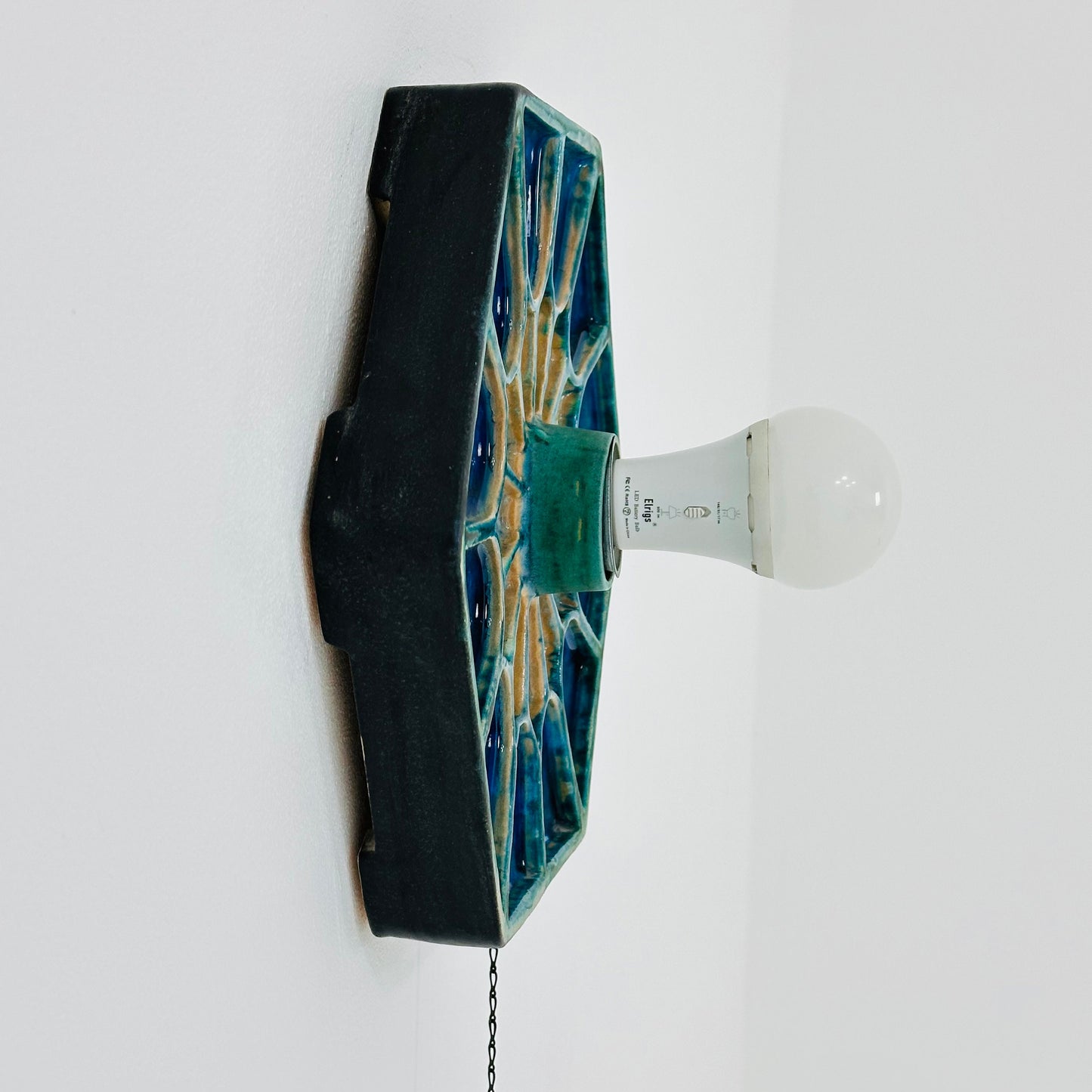 Mid century ceramic Blue Fat Lava Sconce wall lamp by Hustadt lighting Germany 1970s