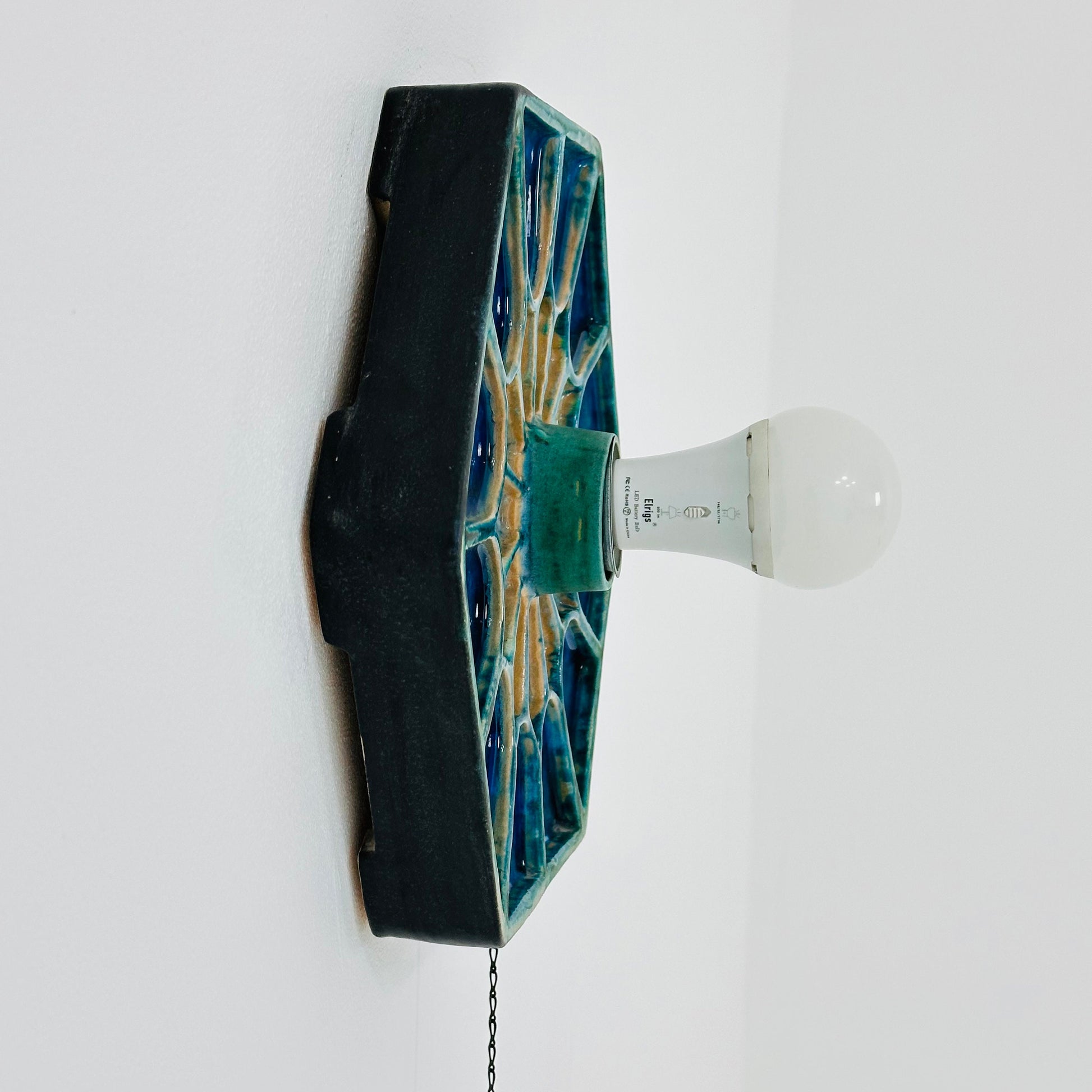 Mid century ceramic Blue Fat Lava Sconce wall lamp by Hustadt lighting Germany 1970s